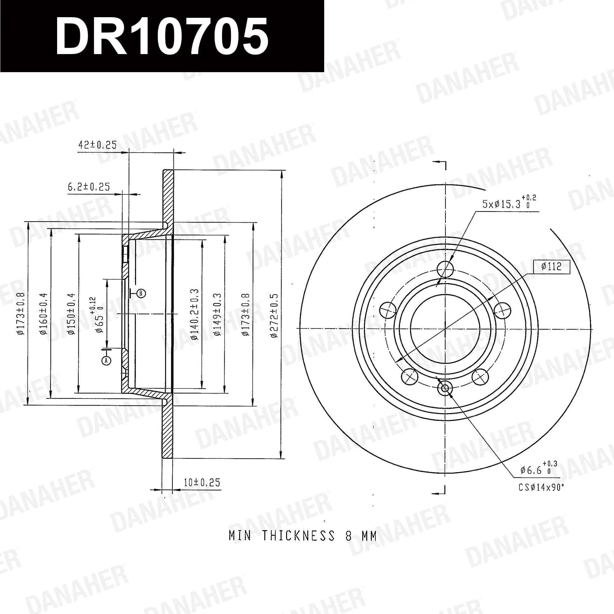 DANAHER féktárcsa - DR10705 - TothCarparts