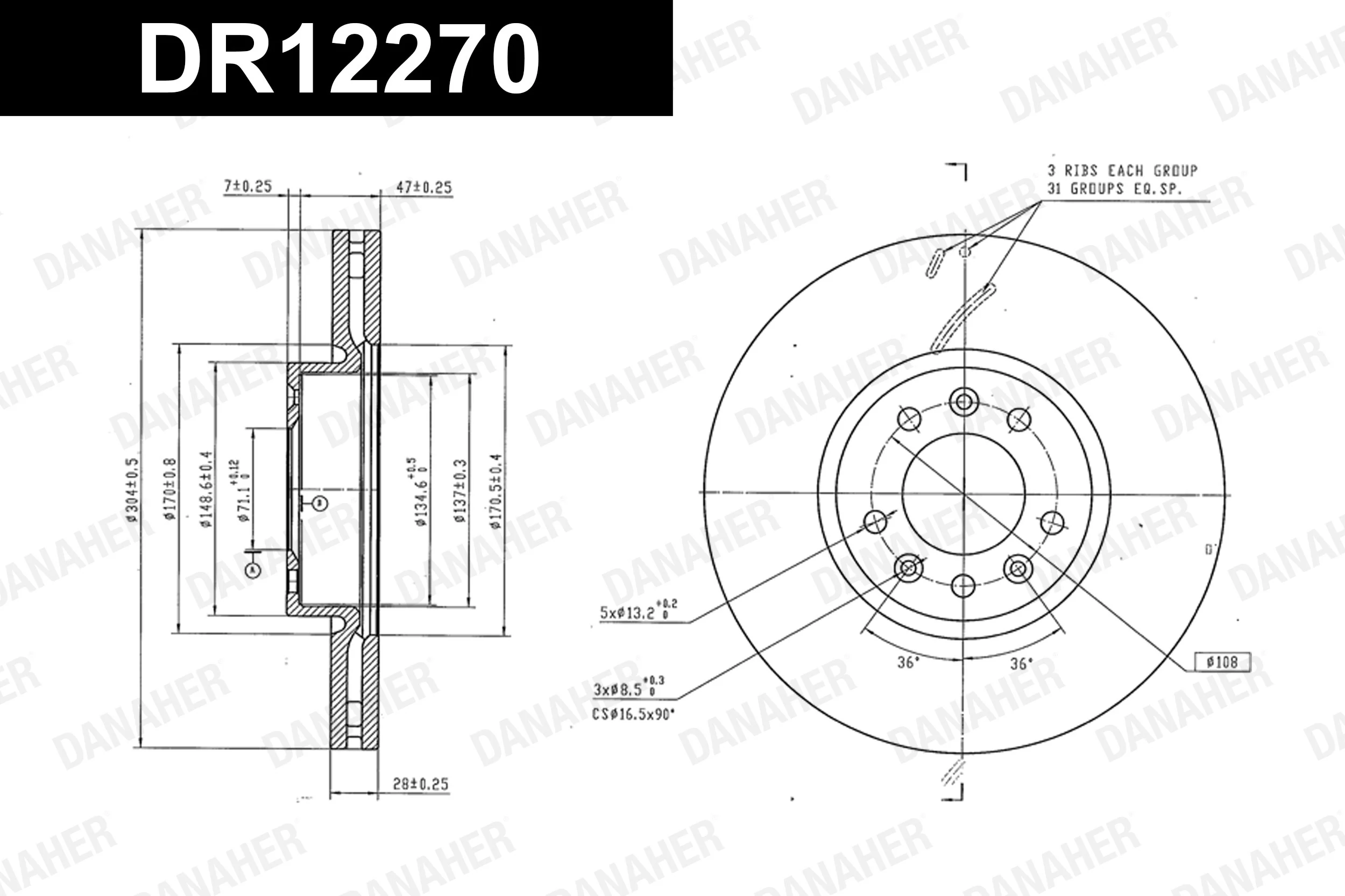 DANAHER féktárcsa - DR12270 - TothCarparts