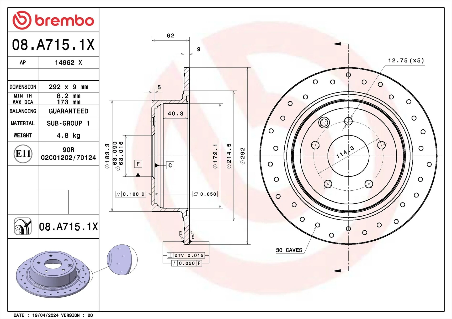 BREMBO féktárcsa - 08.A715.1X - TothCarparts