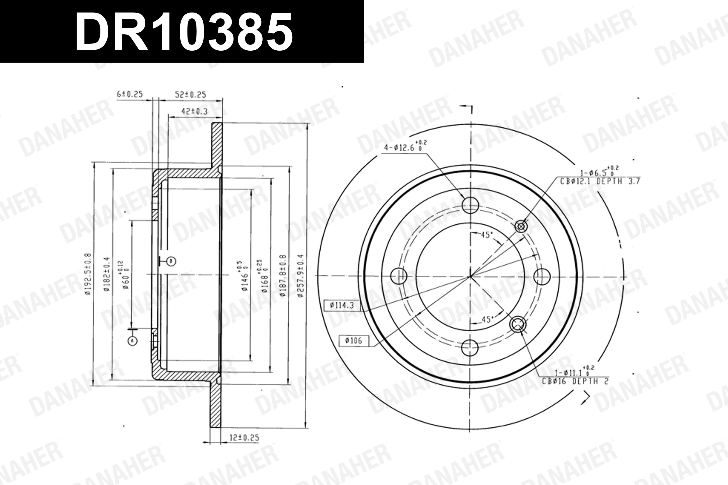 DANAHER féktárcsa - DR10385 - TothCarparts