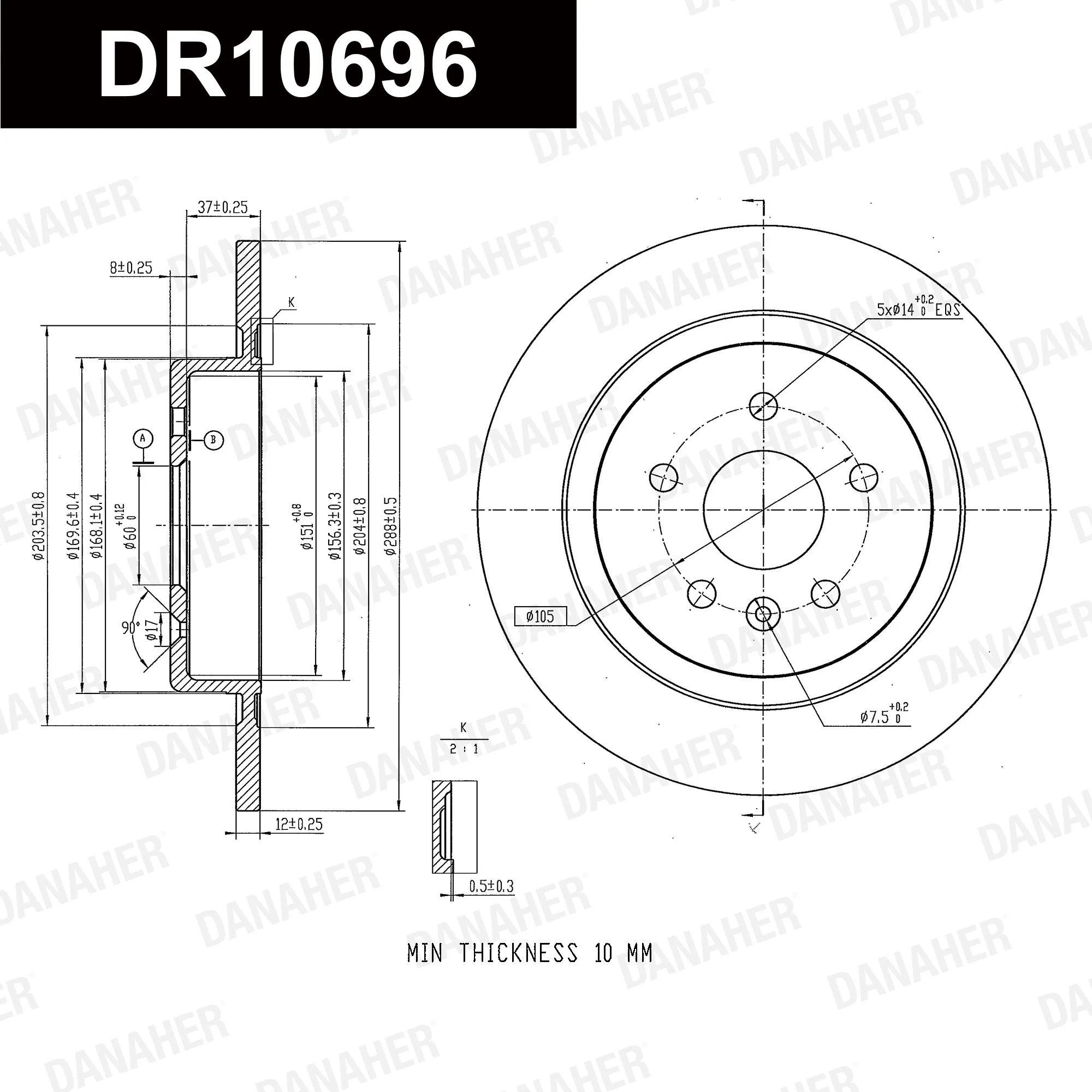 DANAHER féktárcsa - DR10696 - TothCarparts