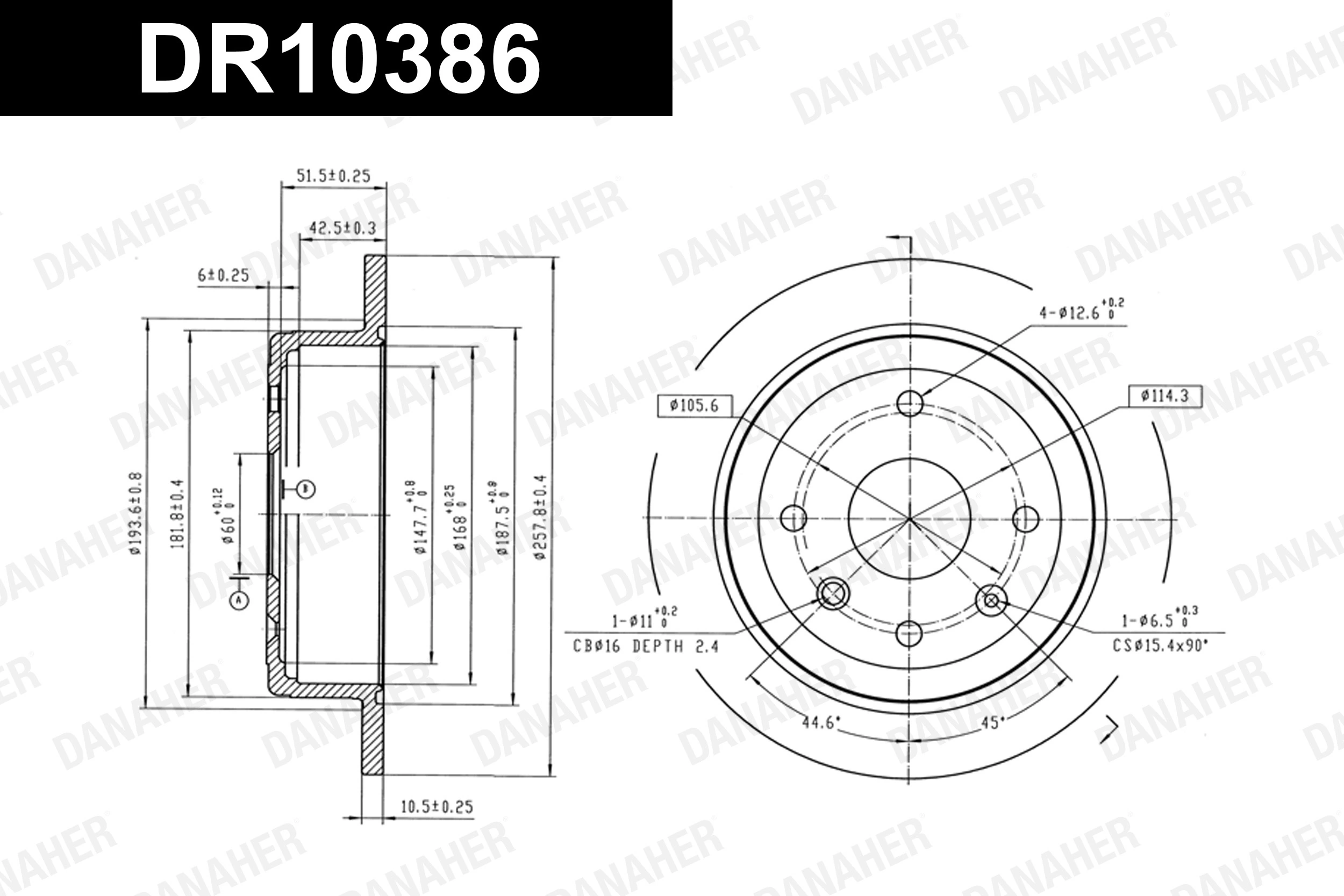 DANAHER féktárcsa - DR10386 - TothCarparts