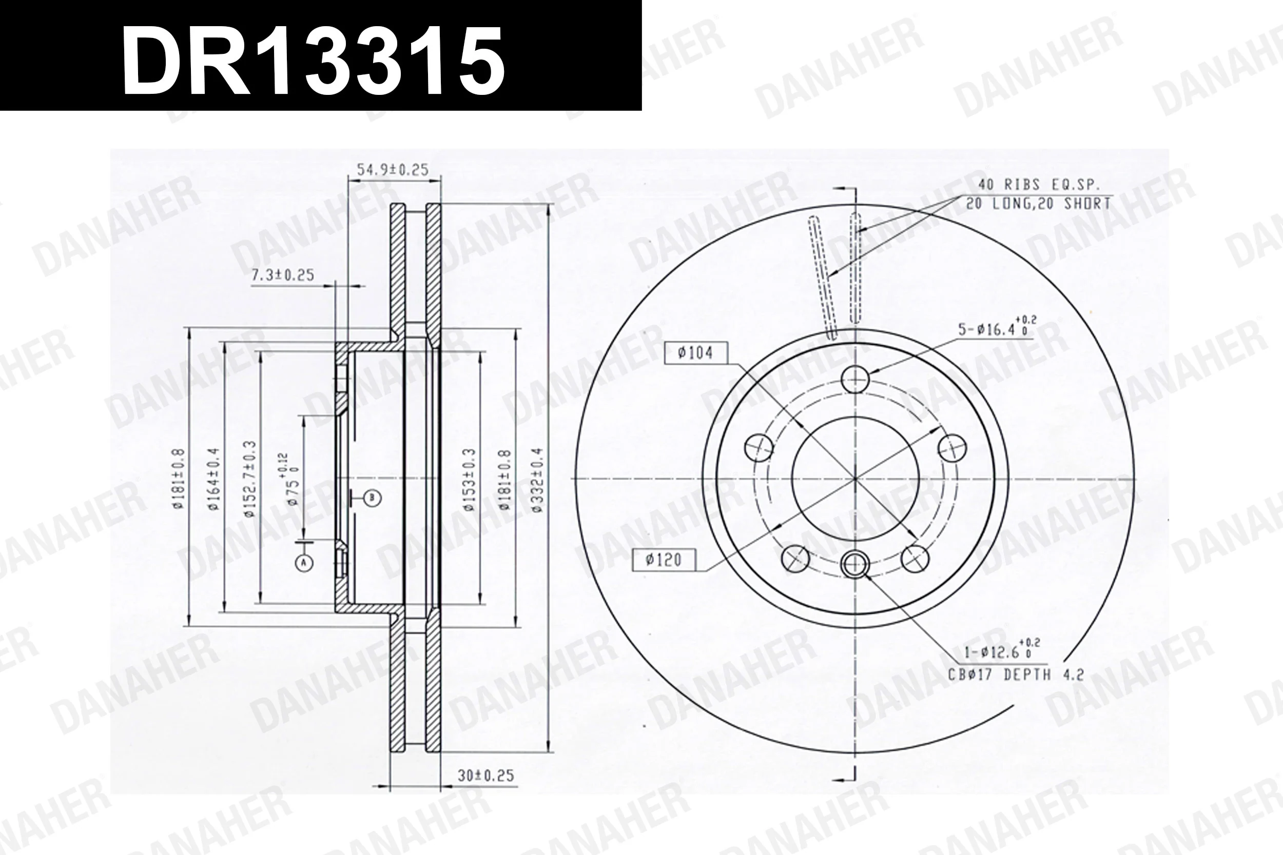 DANAHER féktárcsa - DR13315 - TothCarparts