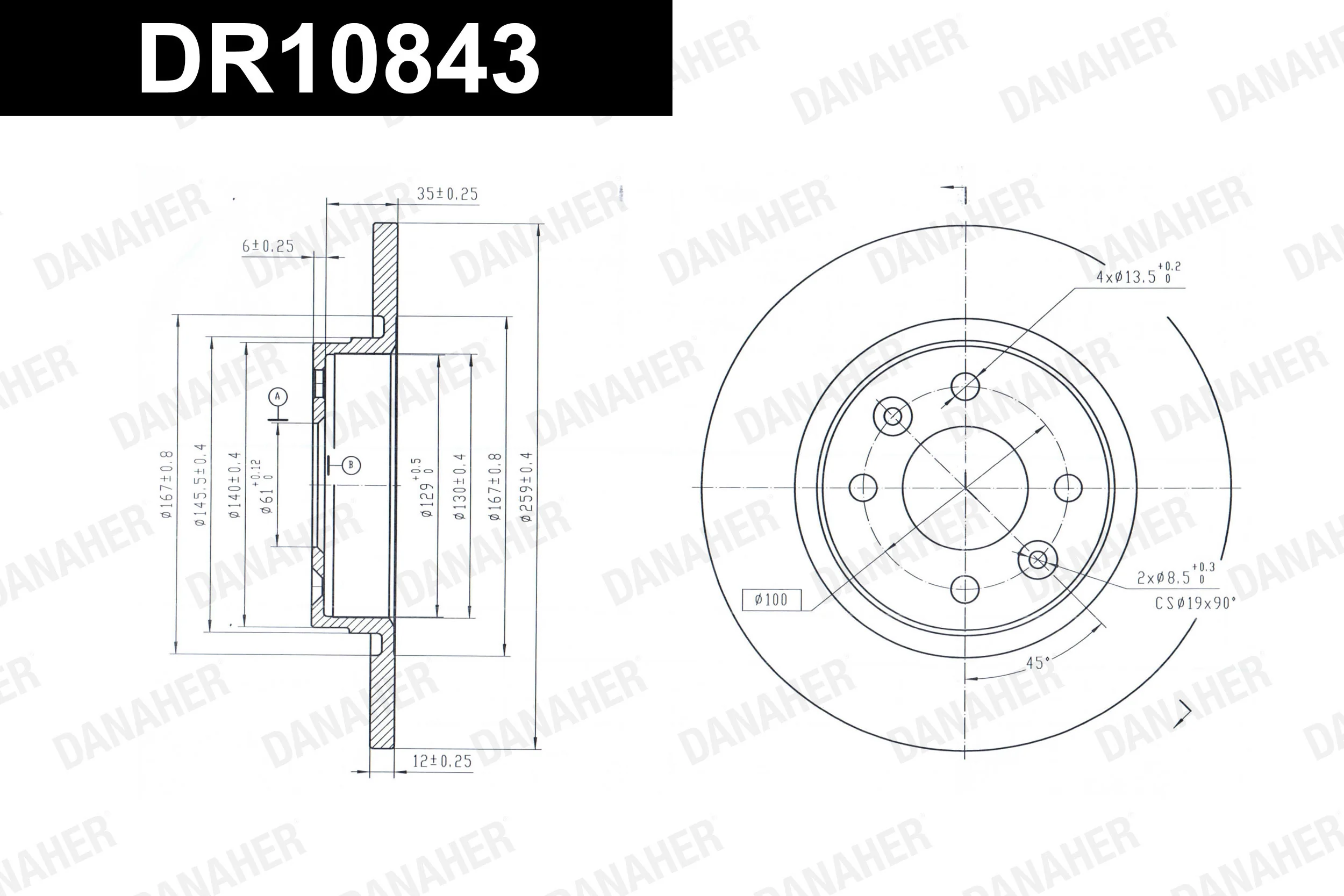 DANAHER féktárcsa - DR10843 - TothCarparts