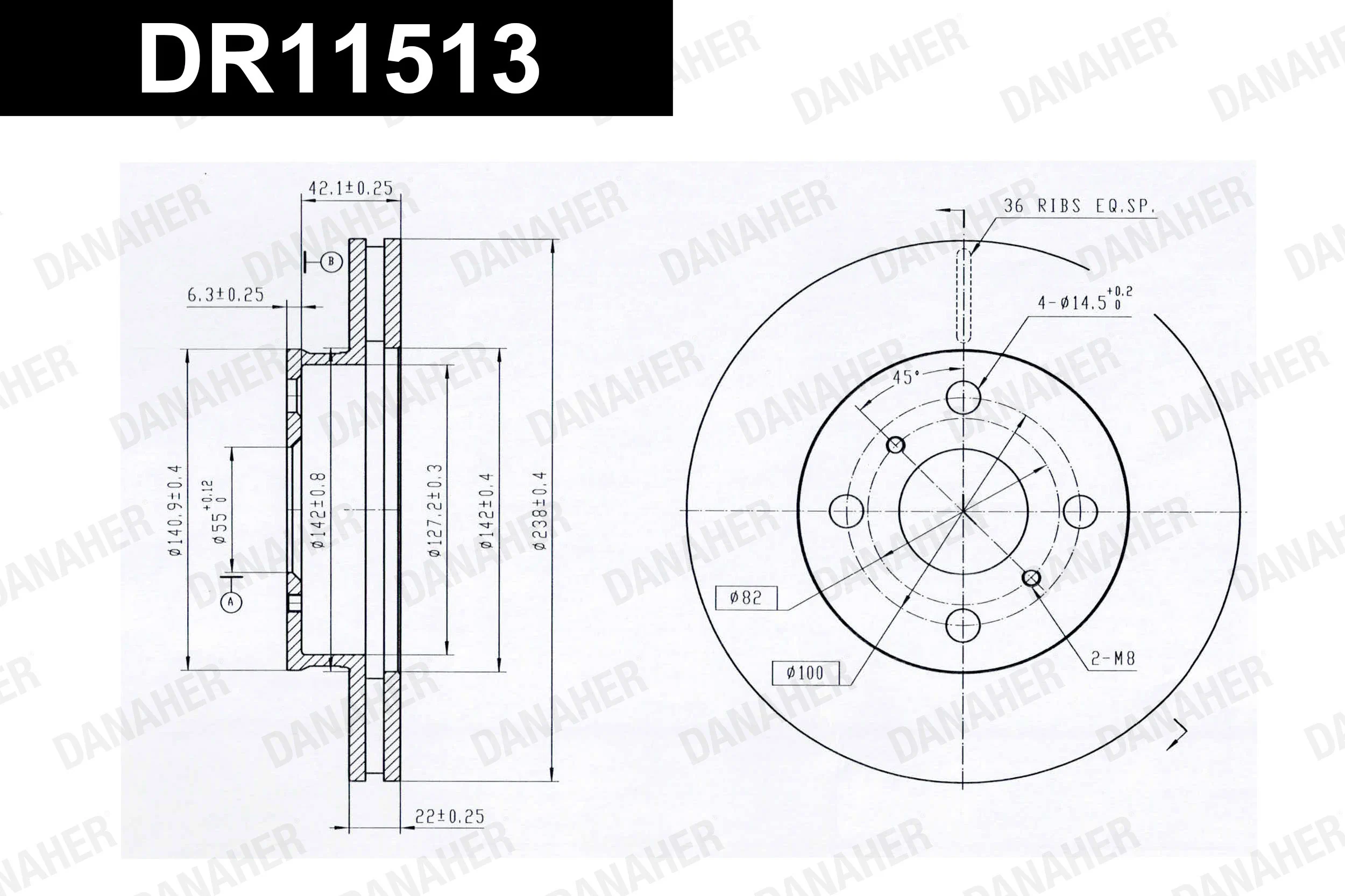DANAHER féktárcsa - DR11513 - TothCarparts