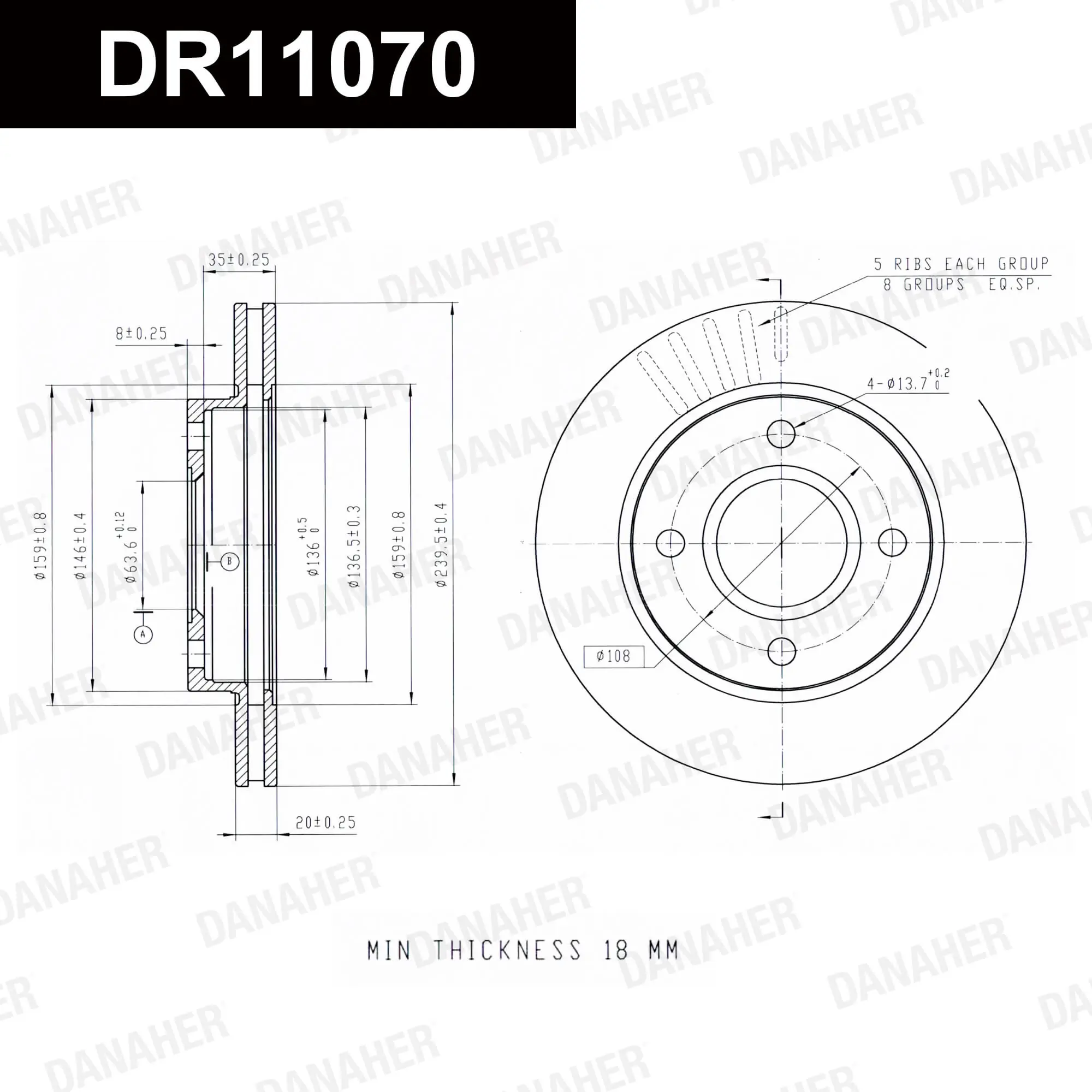 DANAHER féktárcsa - DR11070 - TothCarparts