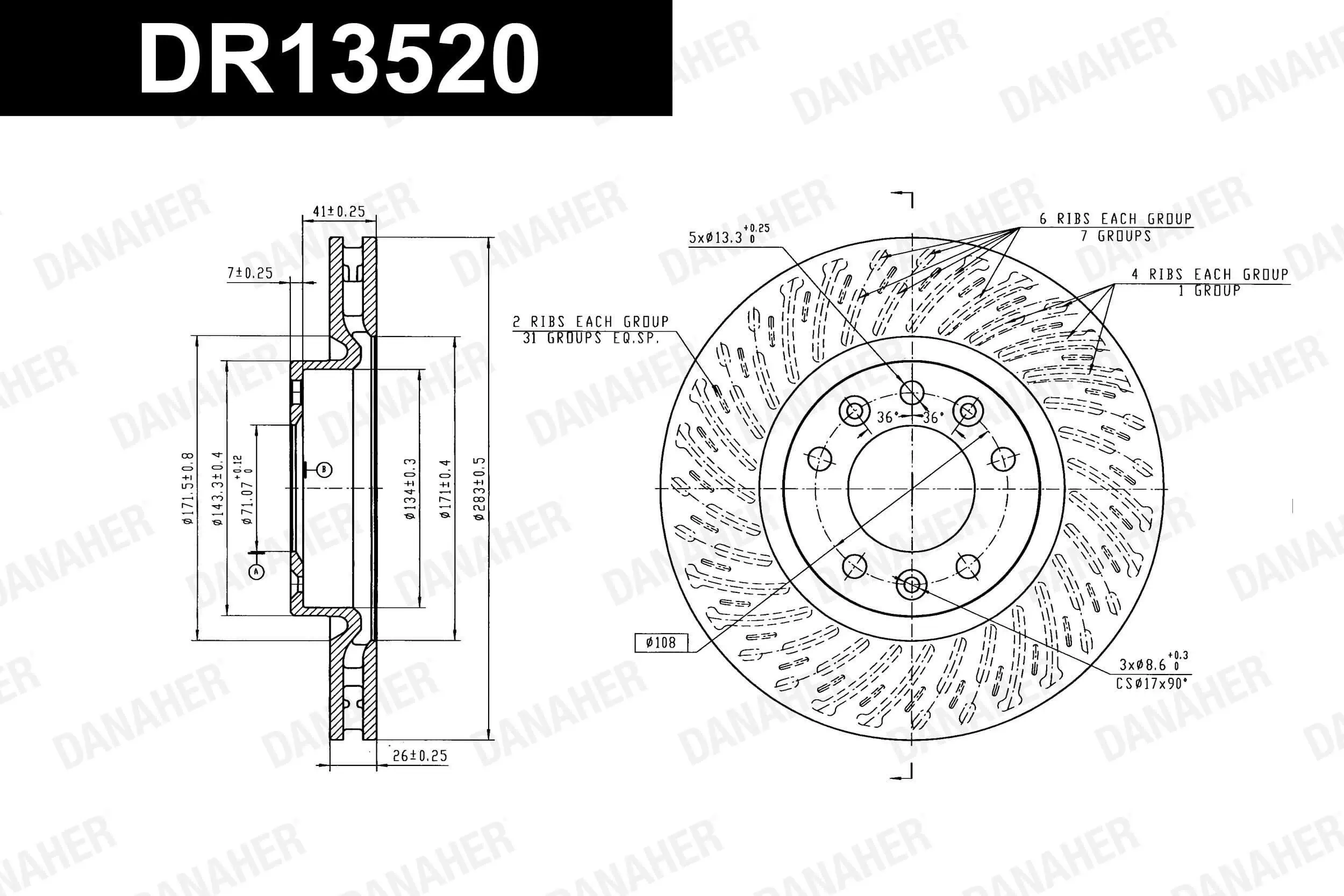 DANAHER féktárcsa - DR13520 - TothCarparts