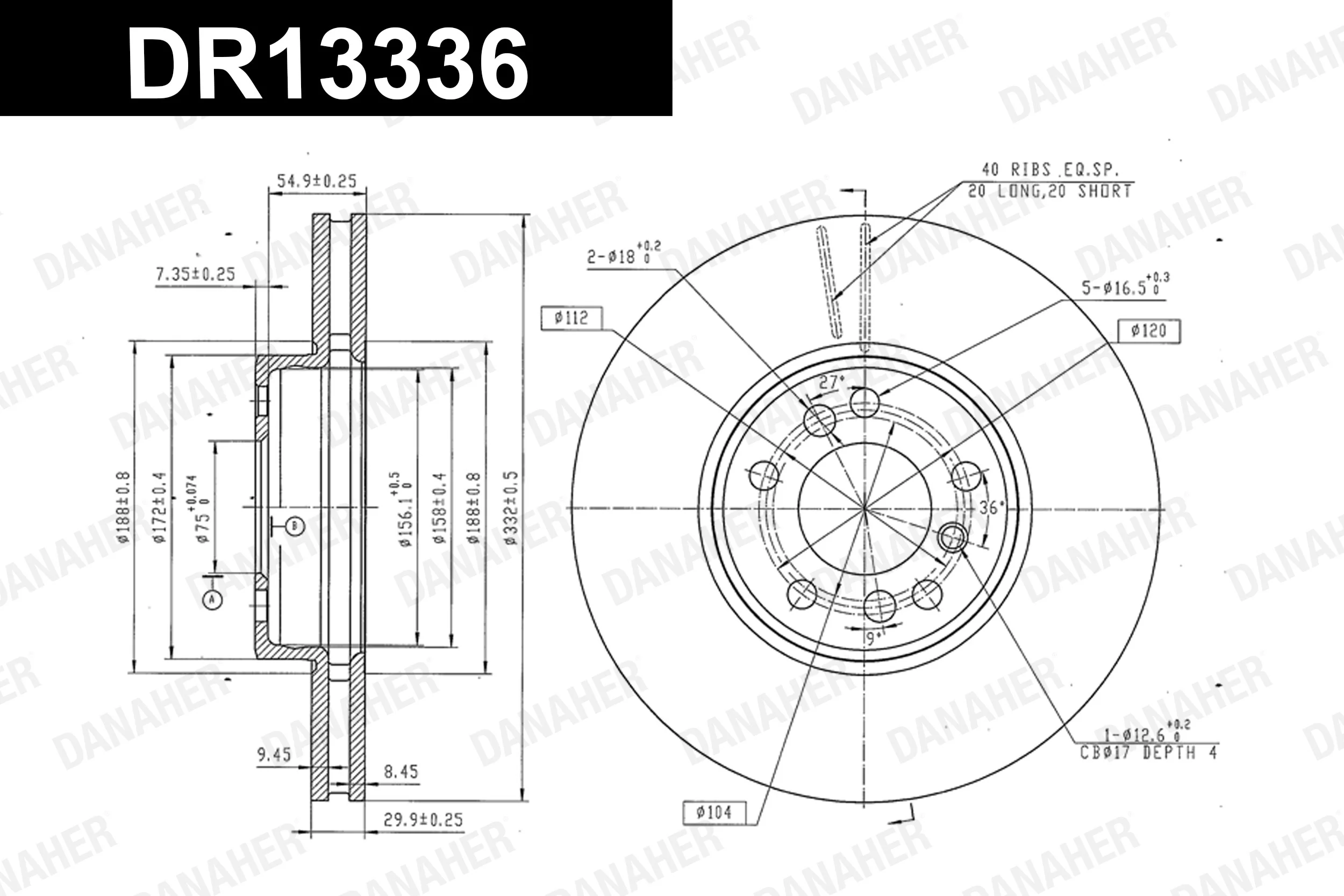 DANAHER féktárcsa - DR13336 - TothCarparts