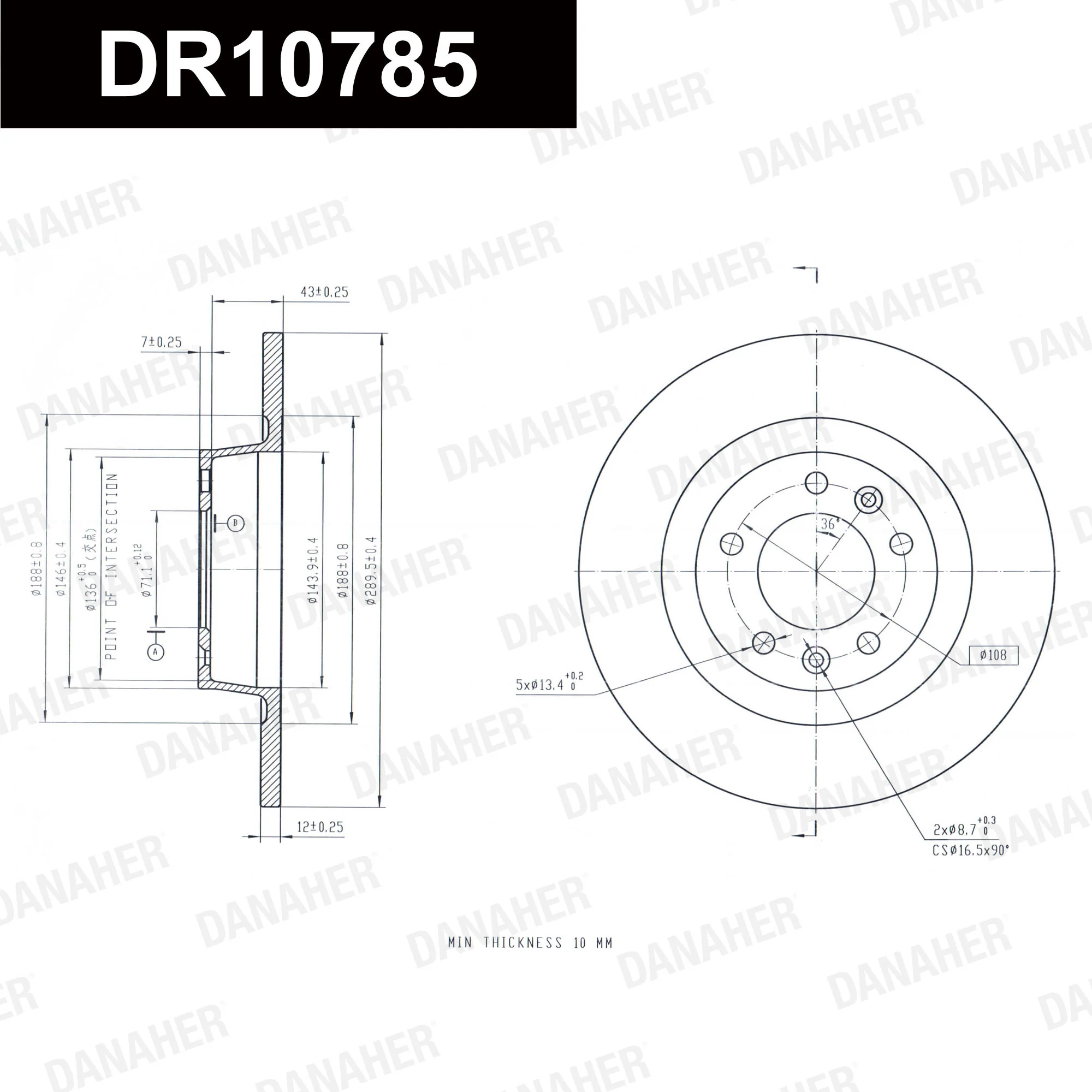 DANAHER féktárcsa - DR10785 - TothCarparts