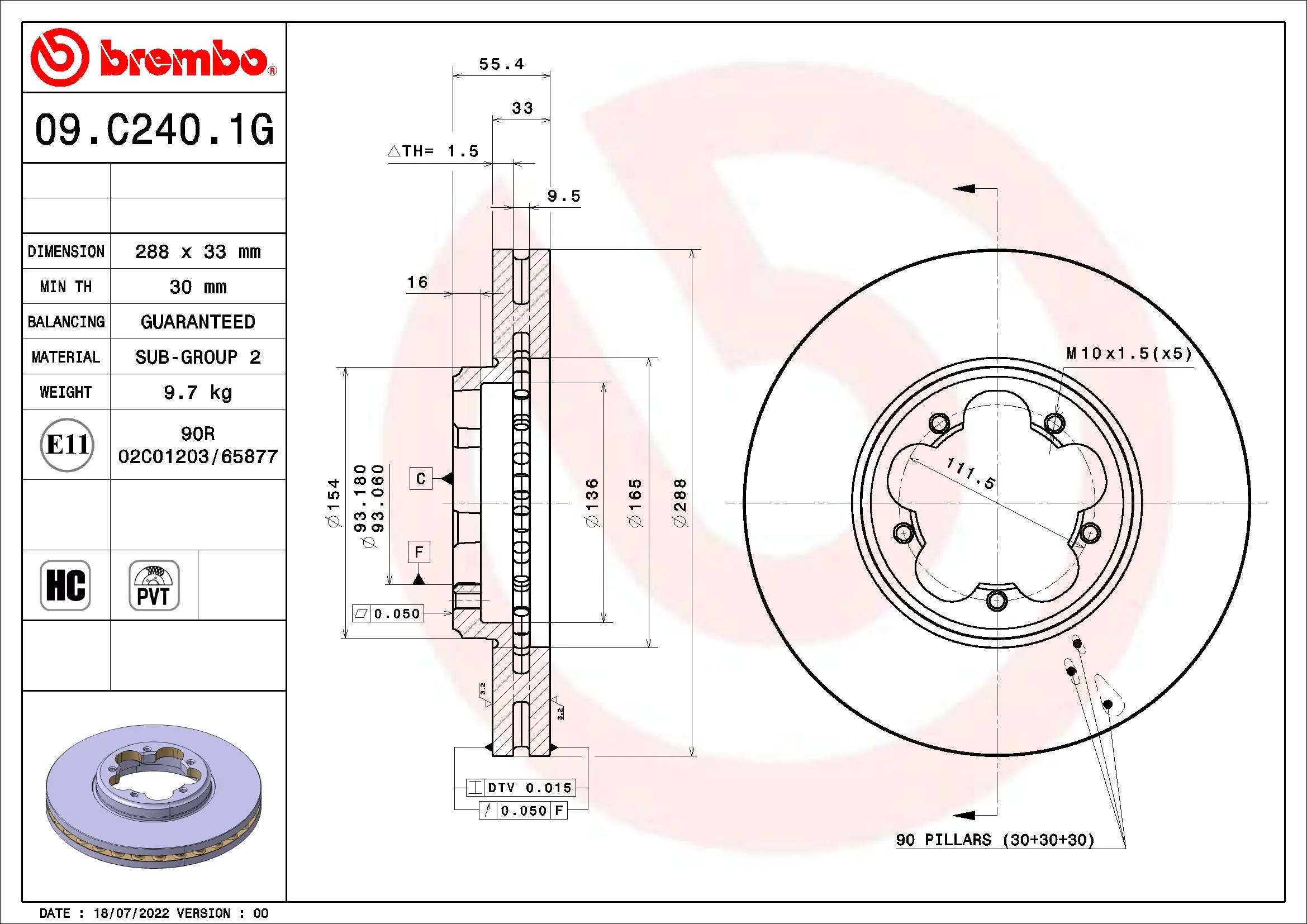 BREMBO féktárcsa - 09.C240.1G - TothCarparts