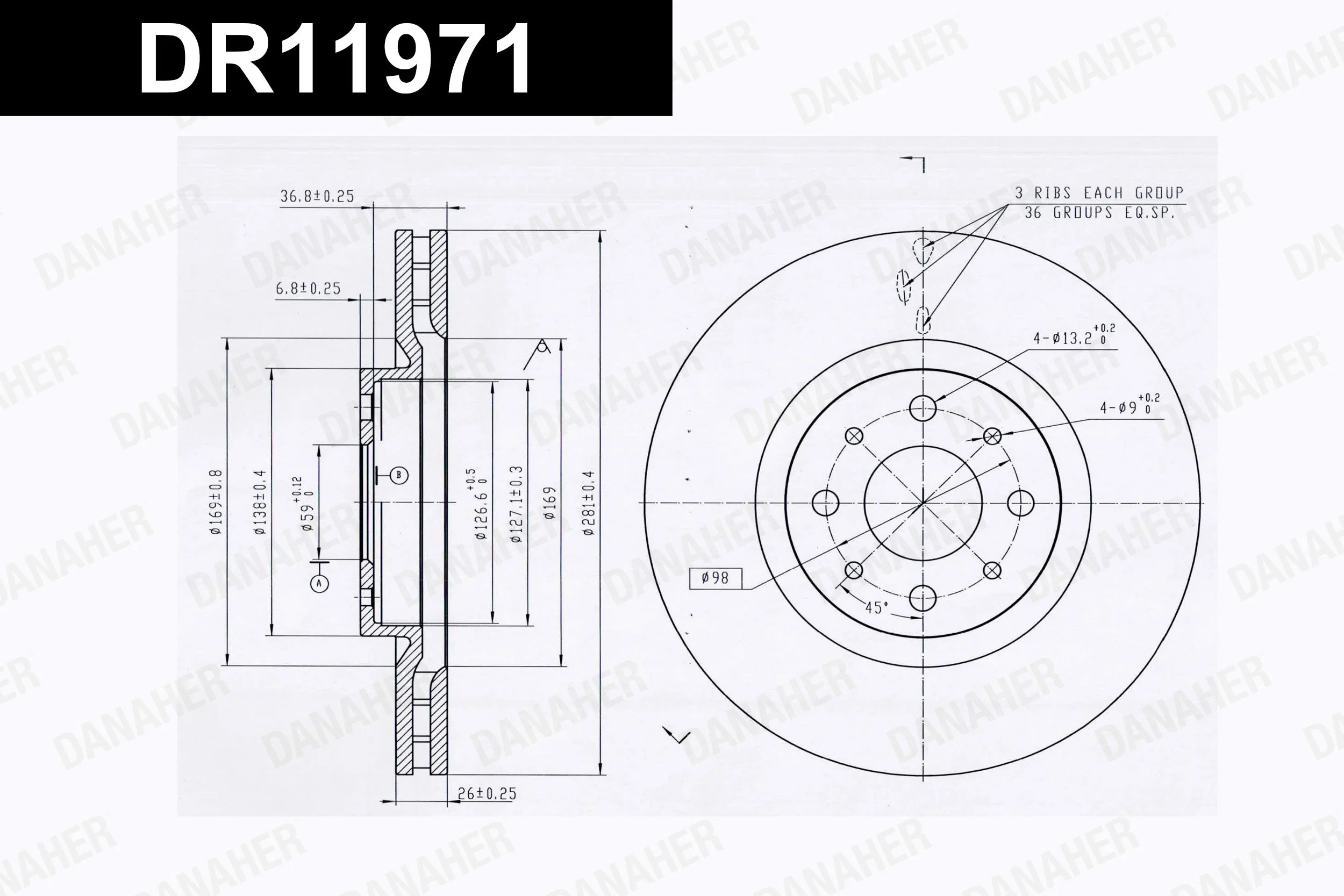DANAHER féktárcsa - DR11971 - TothCarparts