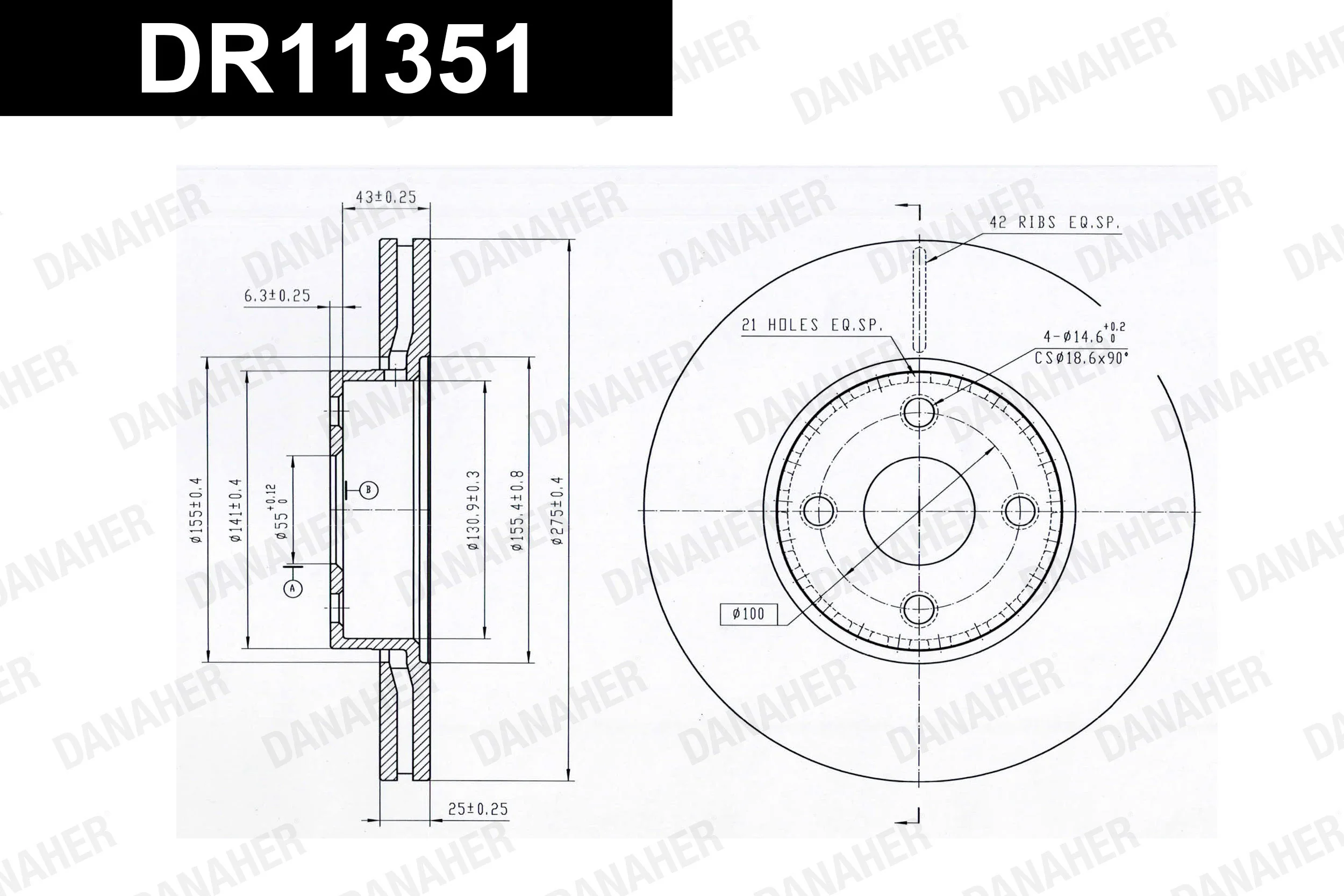 DANAHER féktárcsa - DR11351 - TothCarparts