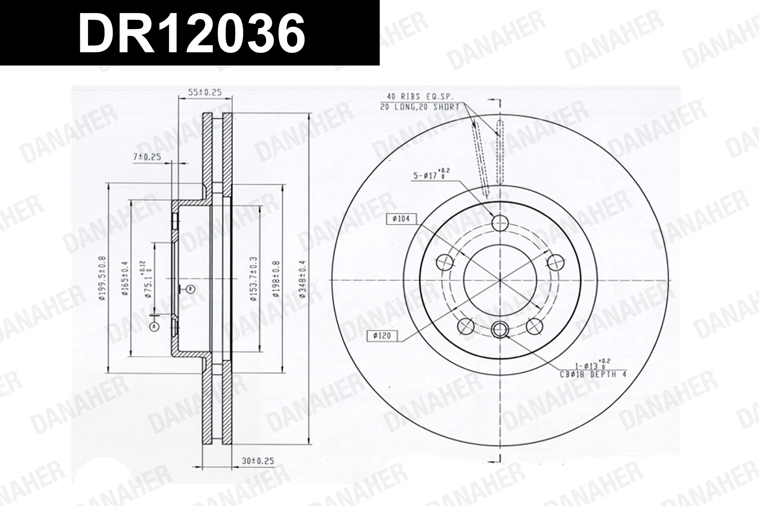 DANAHER féktárcsa - DR12036 - TothCarparts