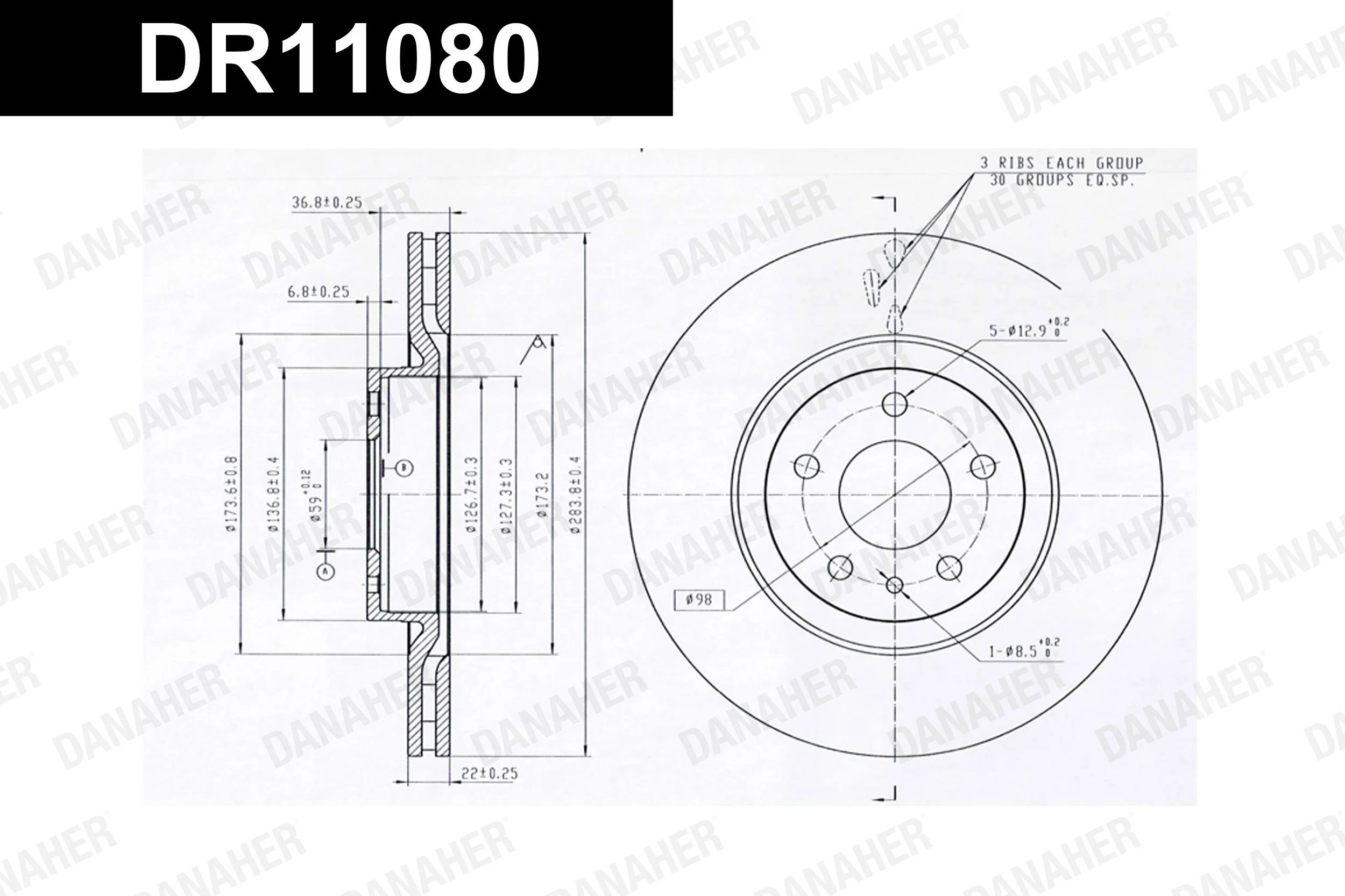 DANAHER féktárcsa - DR11080 - TothCarparts
