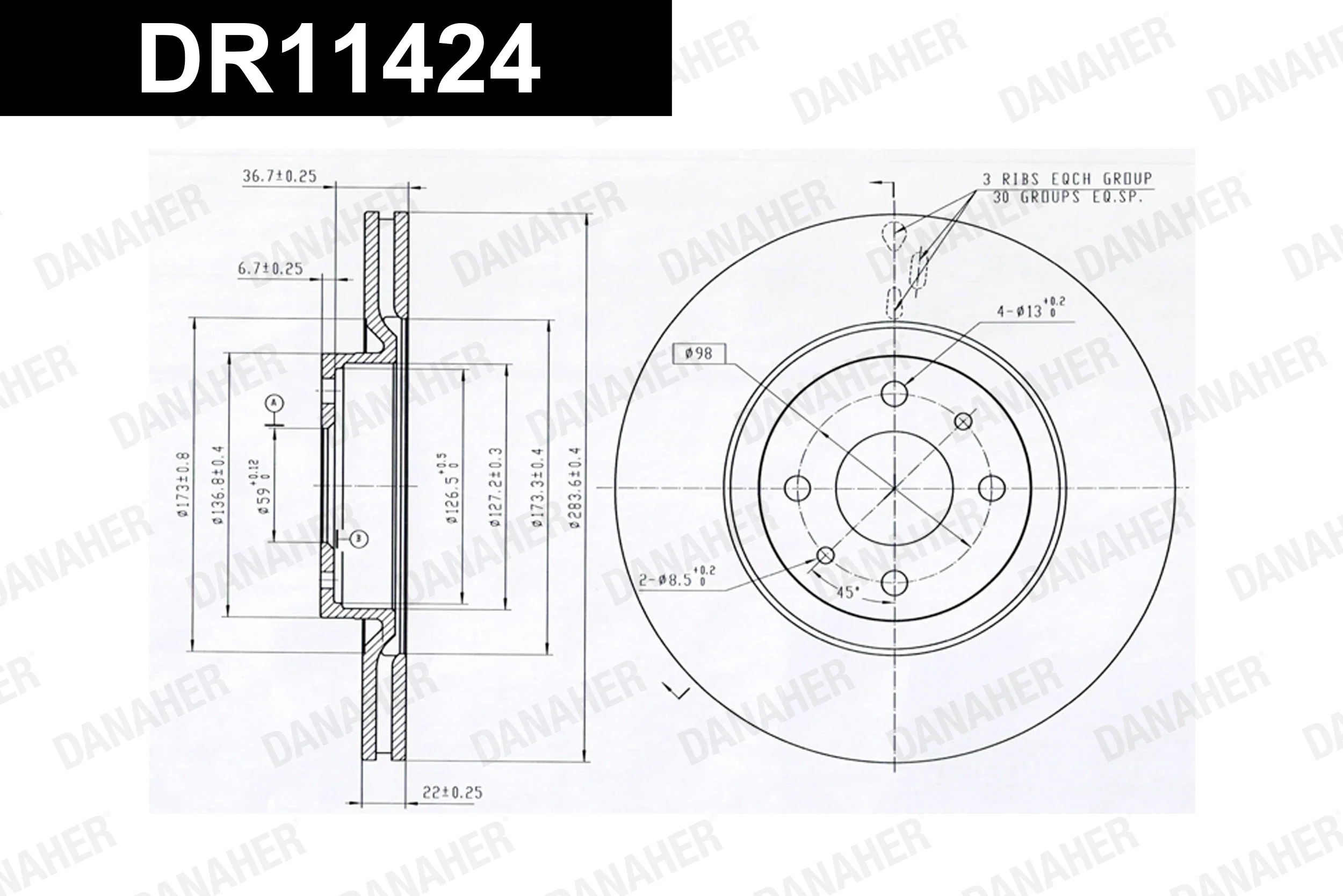 DANAHER féktárcsa - DR11424 - TothCarparts