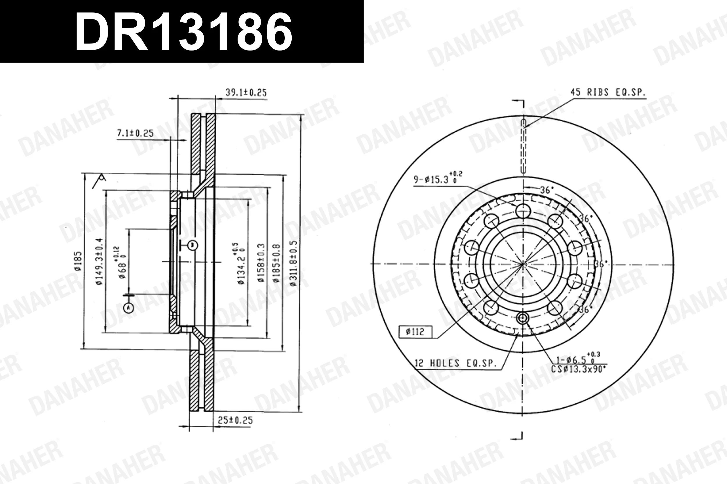 DANAHER féktárcsa - DR13186 - TothCarparts