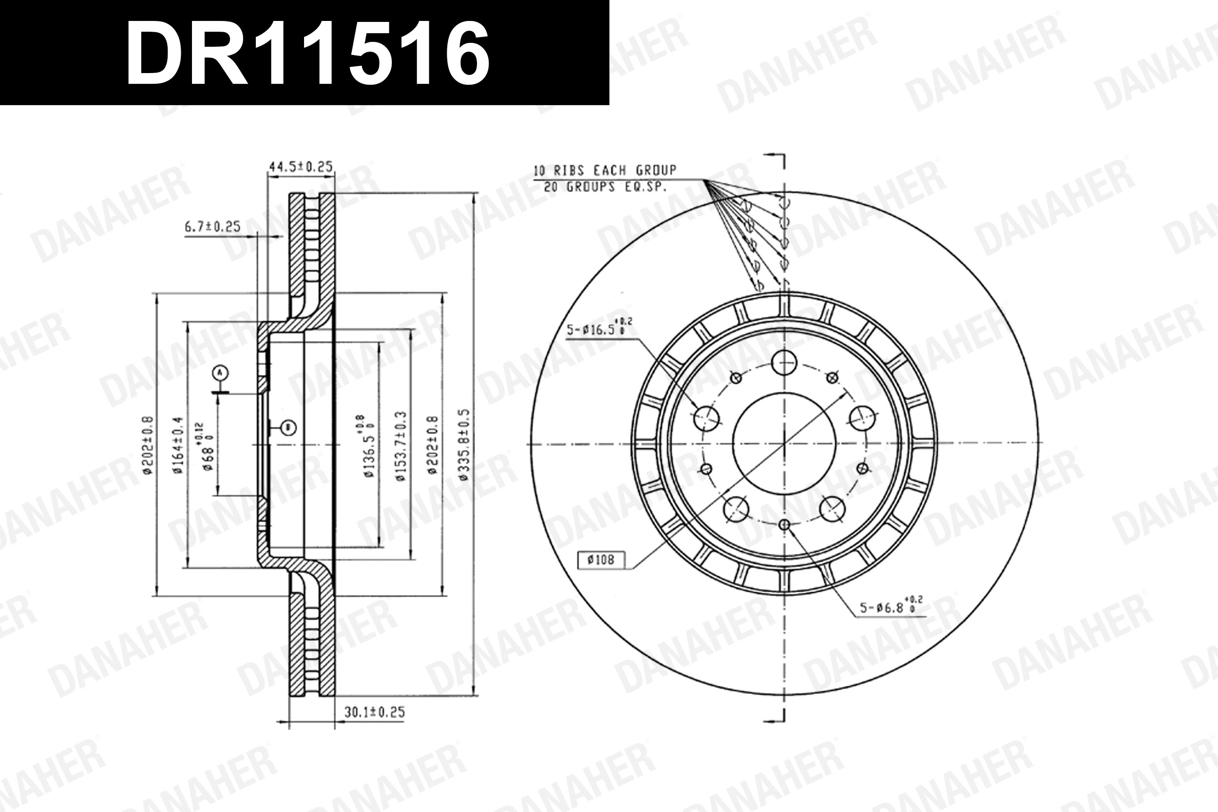 DANAHER féktárcsa - DR11516 - TothCarparts