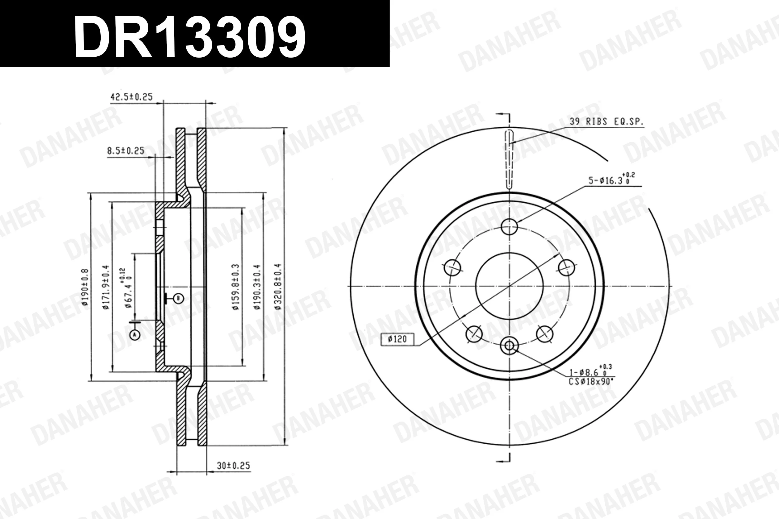 DANAHER féktárcsa - DR13309 - TothCarparts