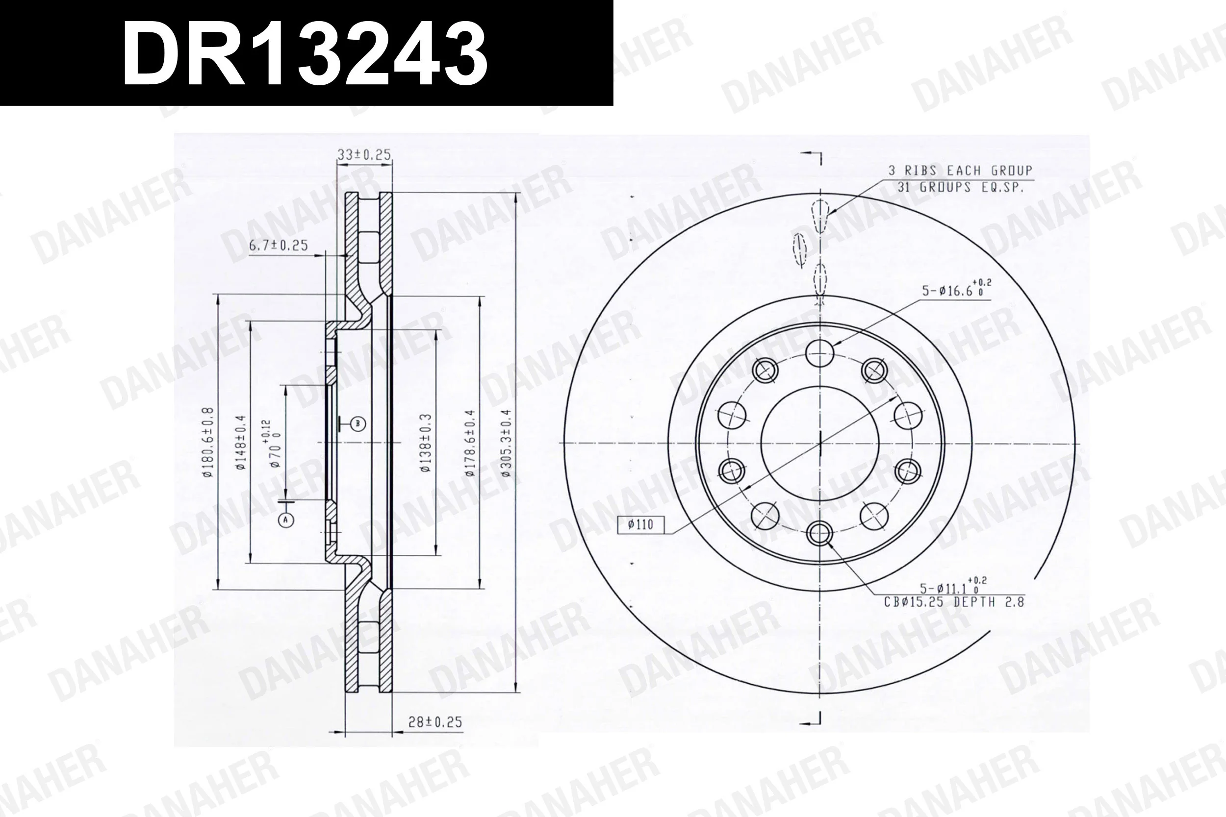 DANAHER féktárcsa - DR13243 - TothCarparts