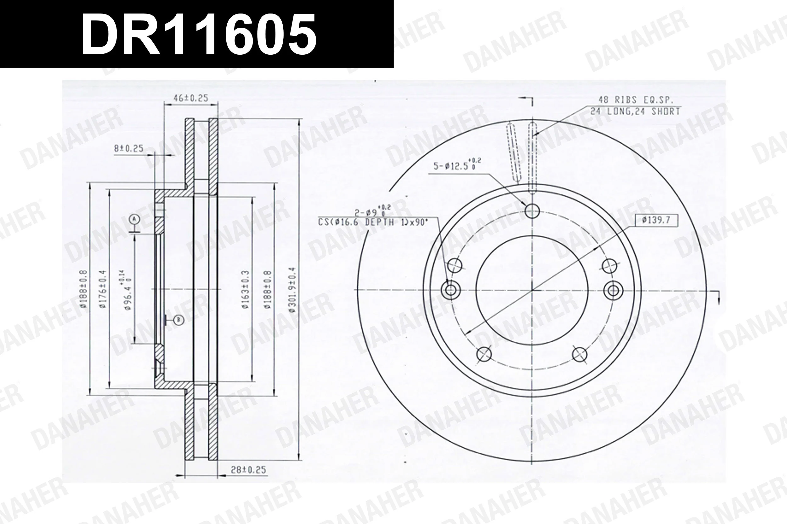 DANAHER féktárcsa - DR11605 - TothCarparts