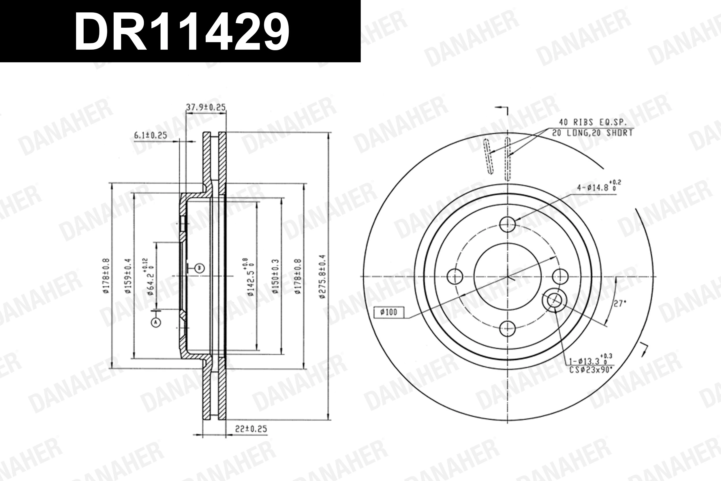 DANAHER féktárcsa - DR11429 - TothCarparts