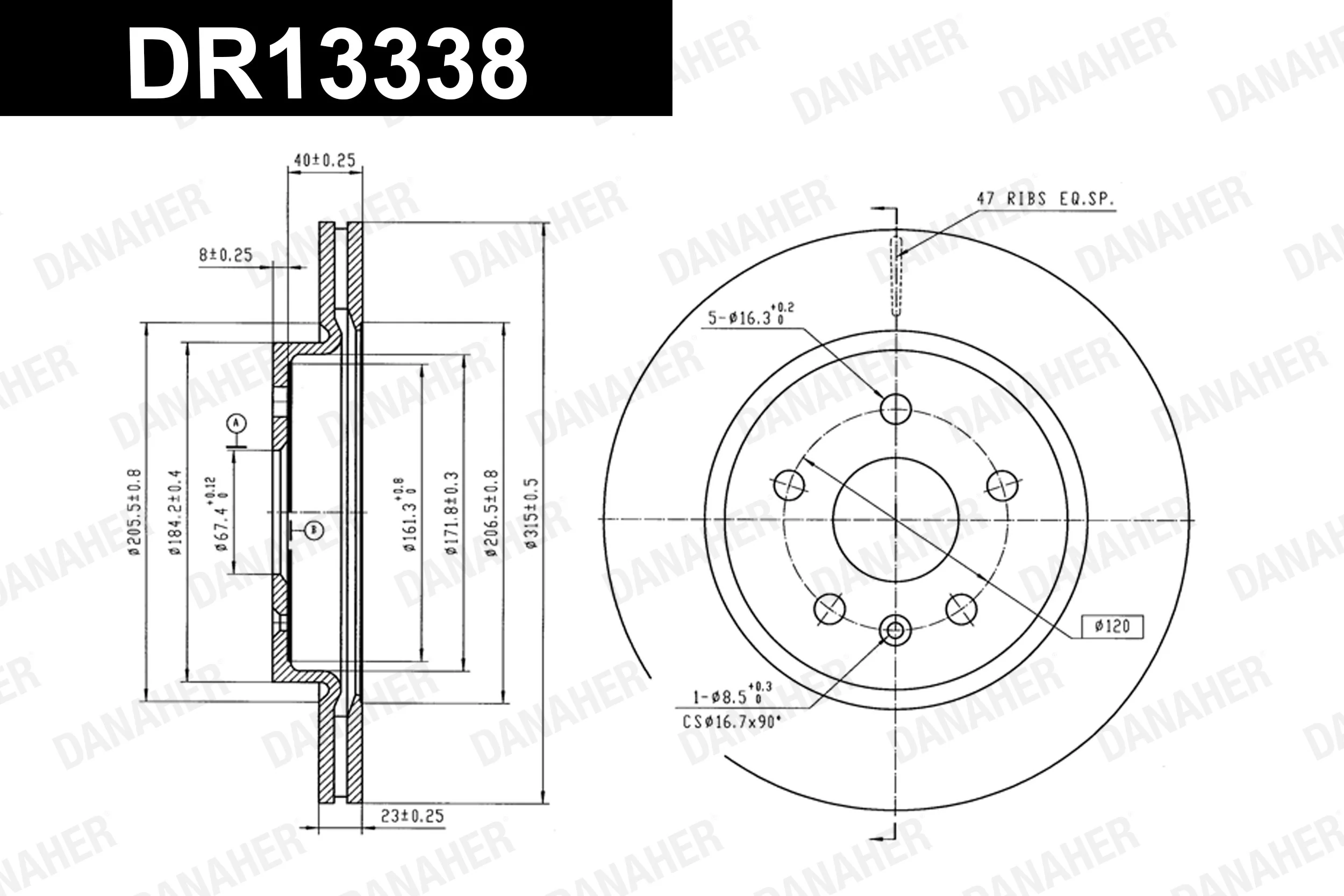 DANAHER féktárcsa - DR13338 - TothCarparts