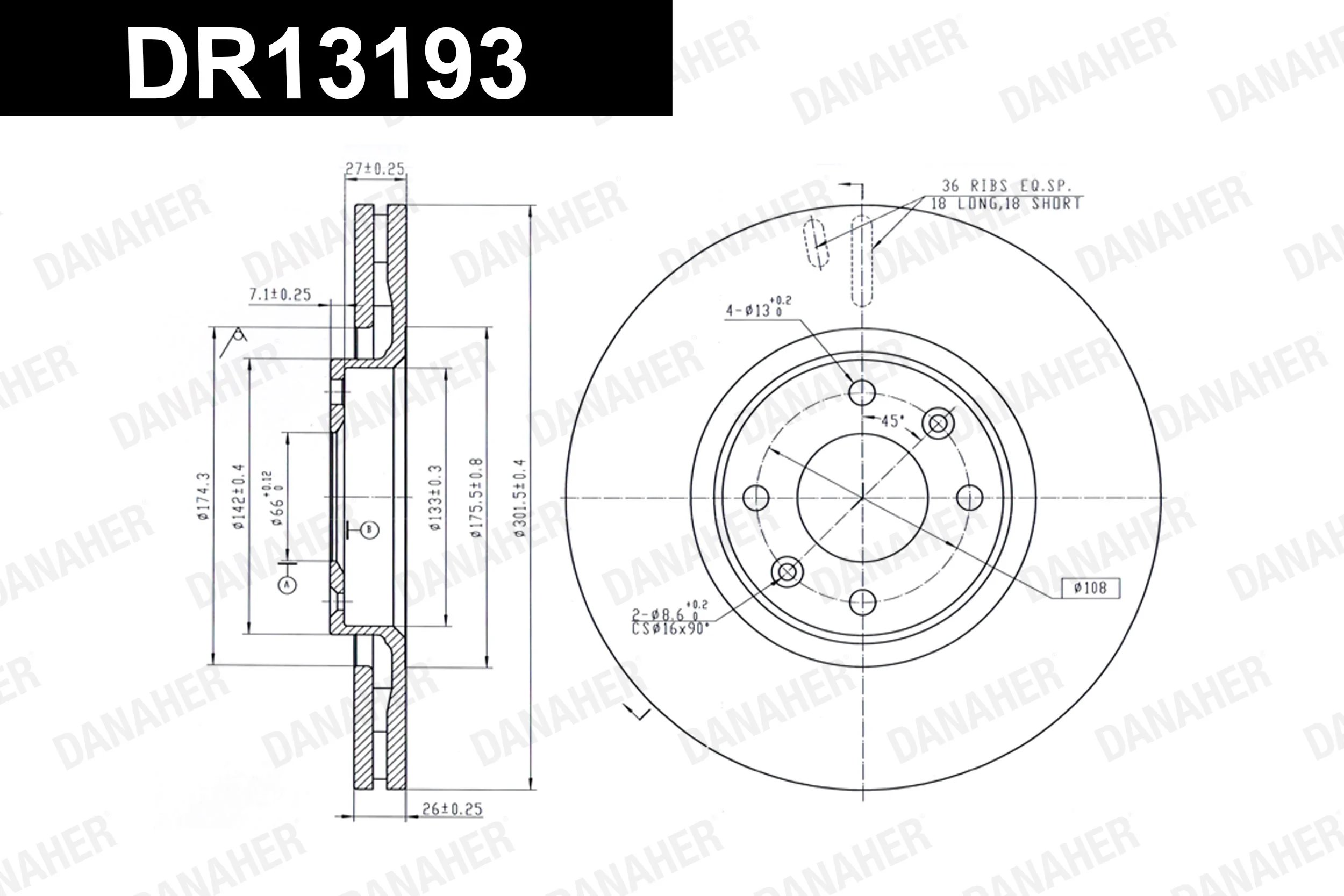 DANAHER féktárcsa - DR13193 - TothCarparts