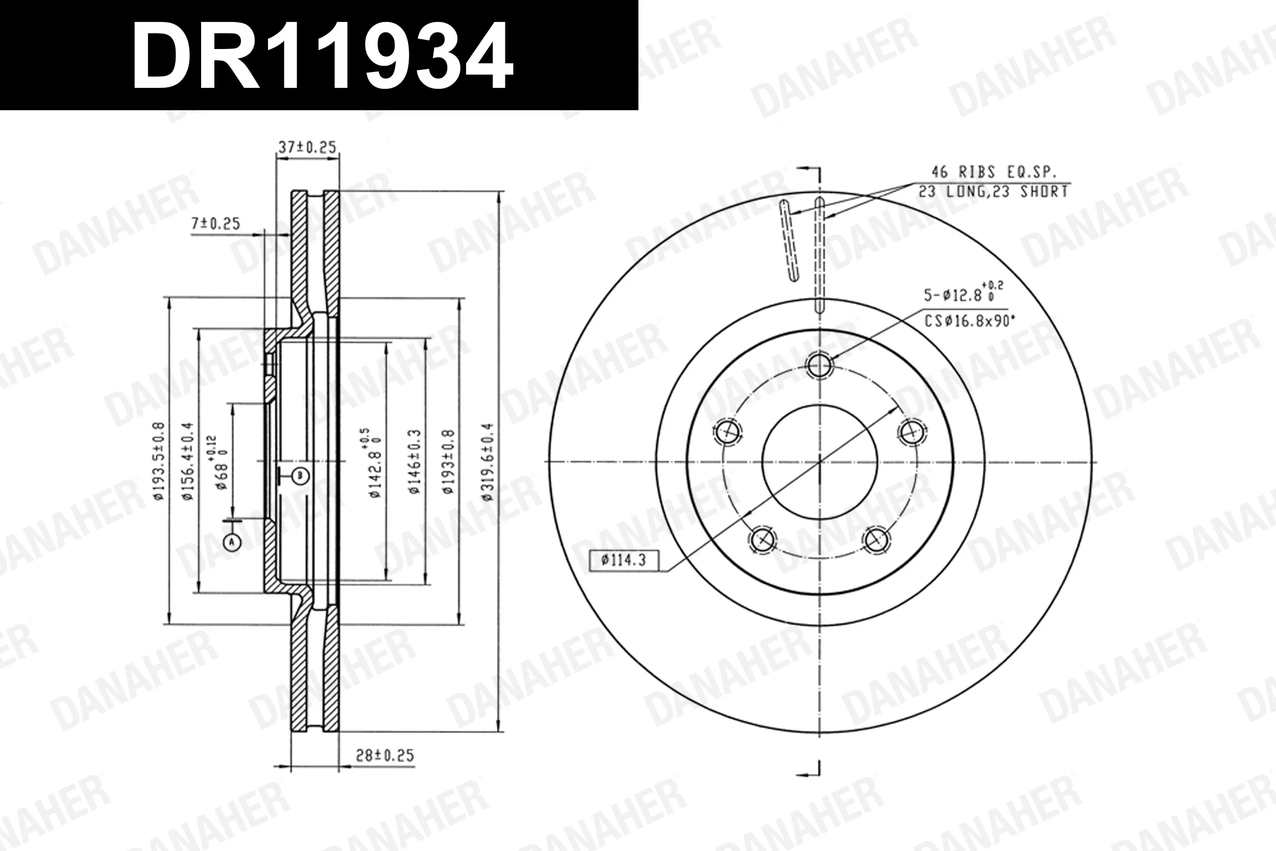 DANAHER féktárcsa - DR11934 - TothCarparts