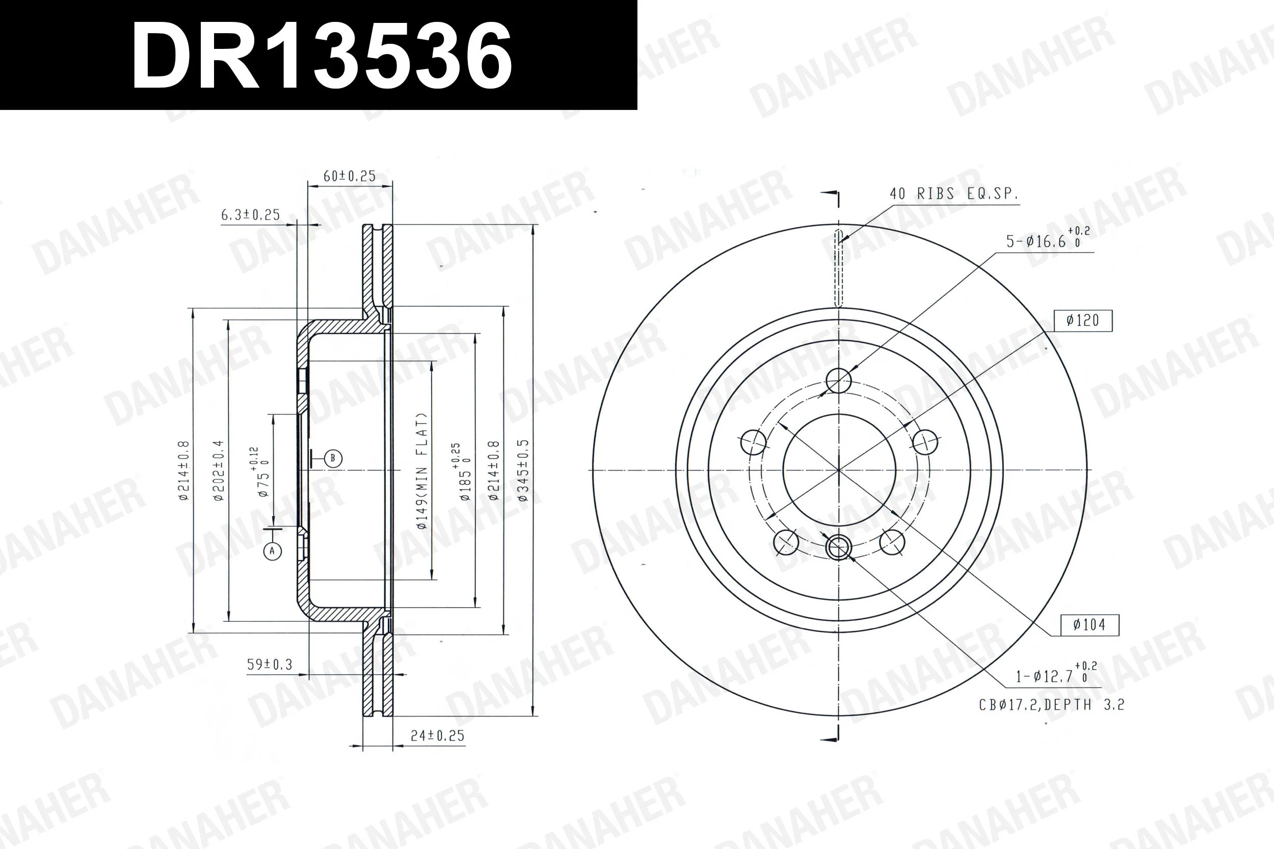 DANAHER féktárcsa - DR13536 - TothCarparts