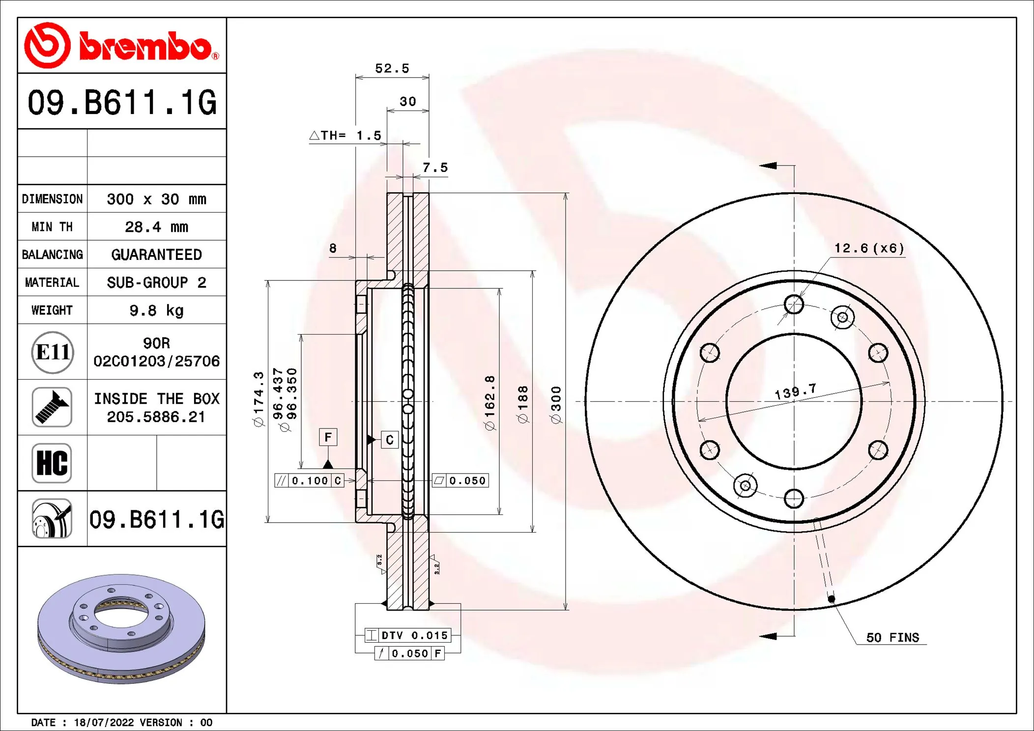 BREMBO féktárcsa - 09.B611.1G - TothCarparts