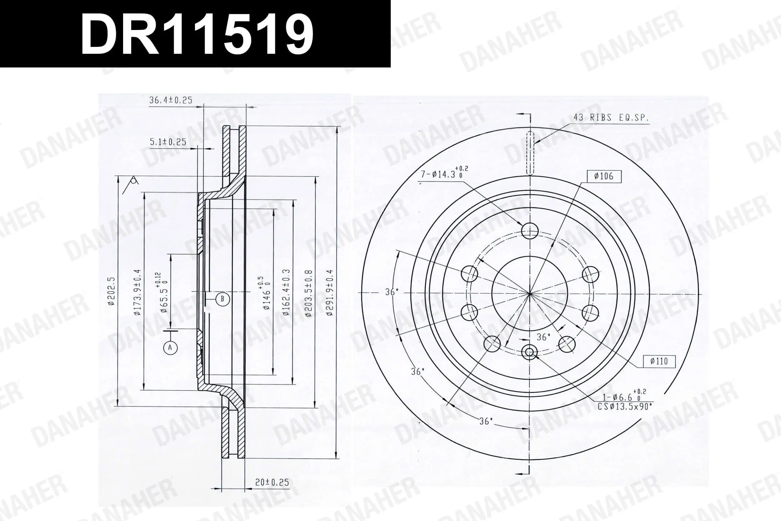 DANAHER féktárcsa - DR11519 - TothCarparts