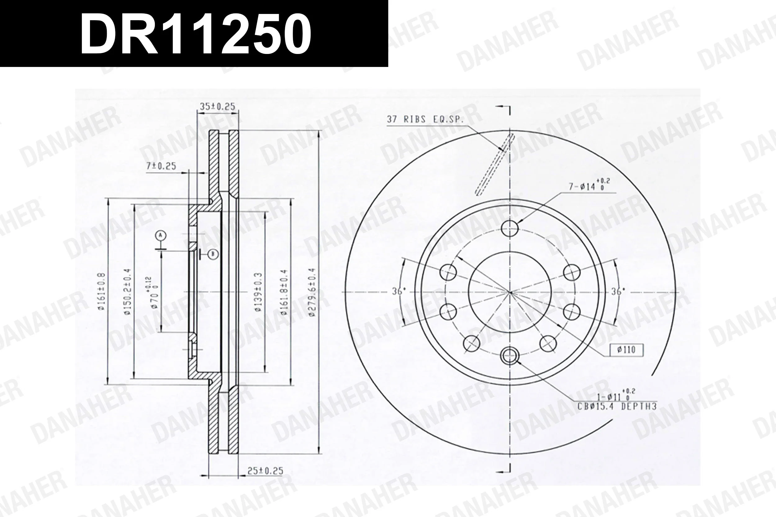 DANAHER féktárcsa - DR11250 - TothCarparts