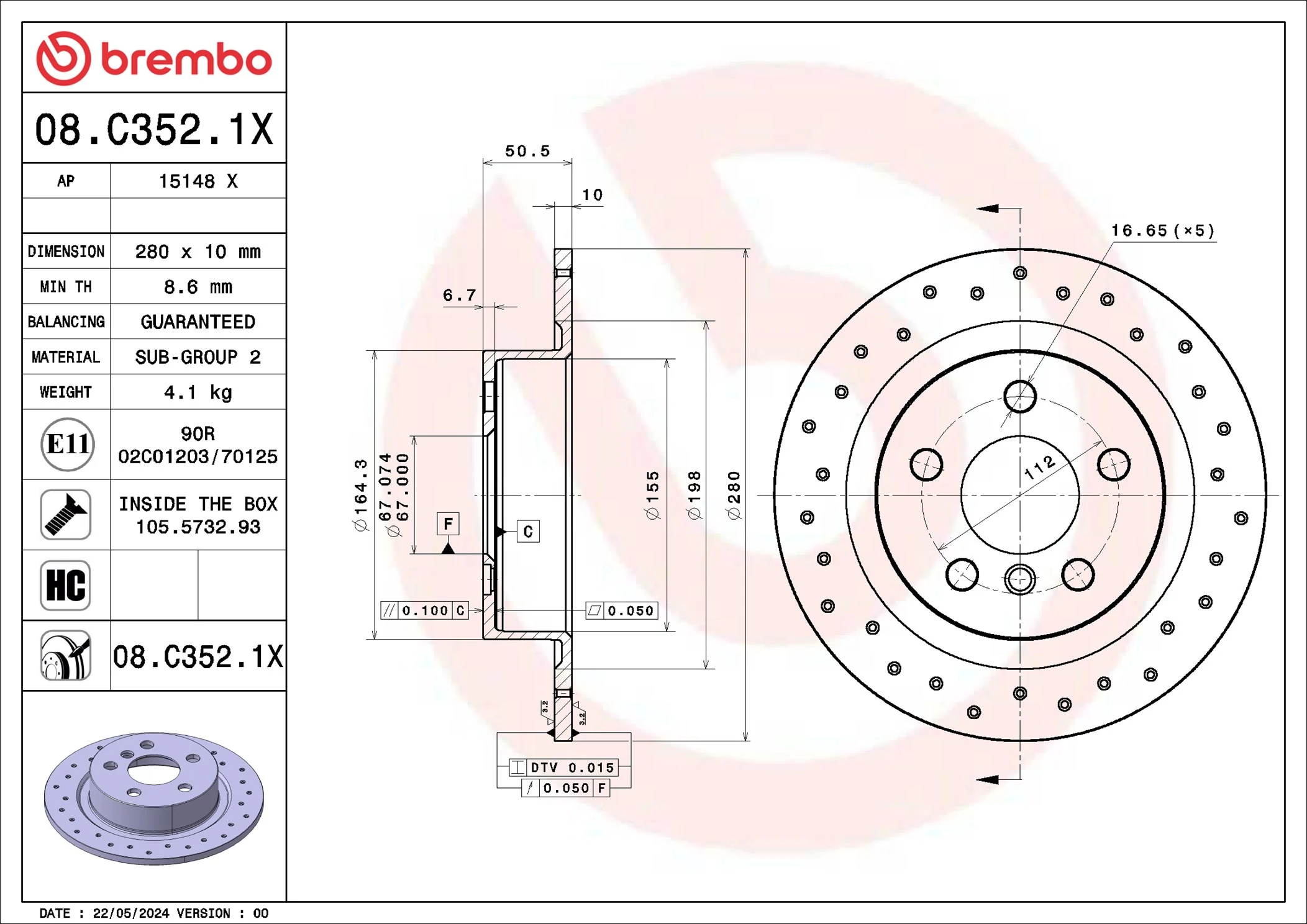 BREMBO féktárcsa - 08.C352.1X - TothCarparts
