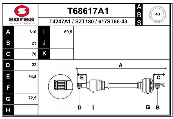 EAI hajtótengely - T68617A1 - TothCarparts