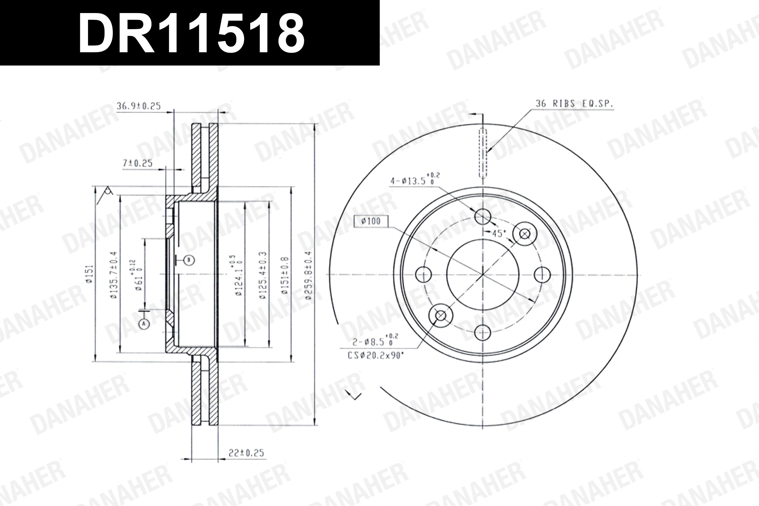 DANAHER féktárcsa - DR11518 - TothCarparts
