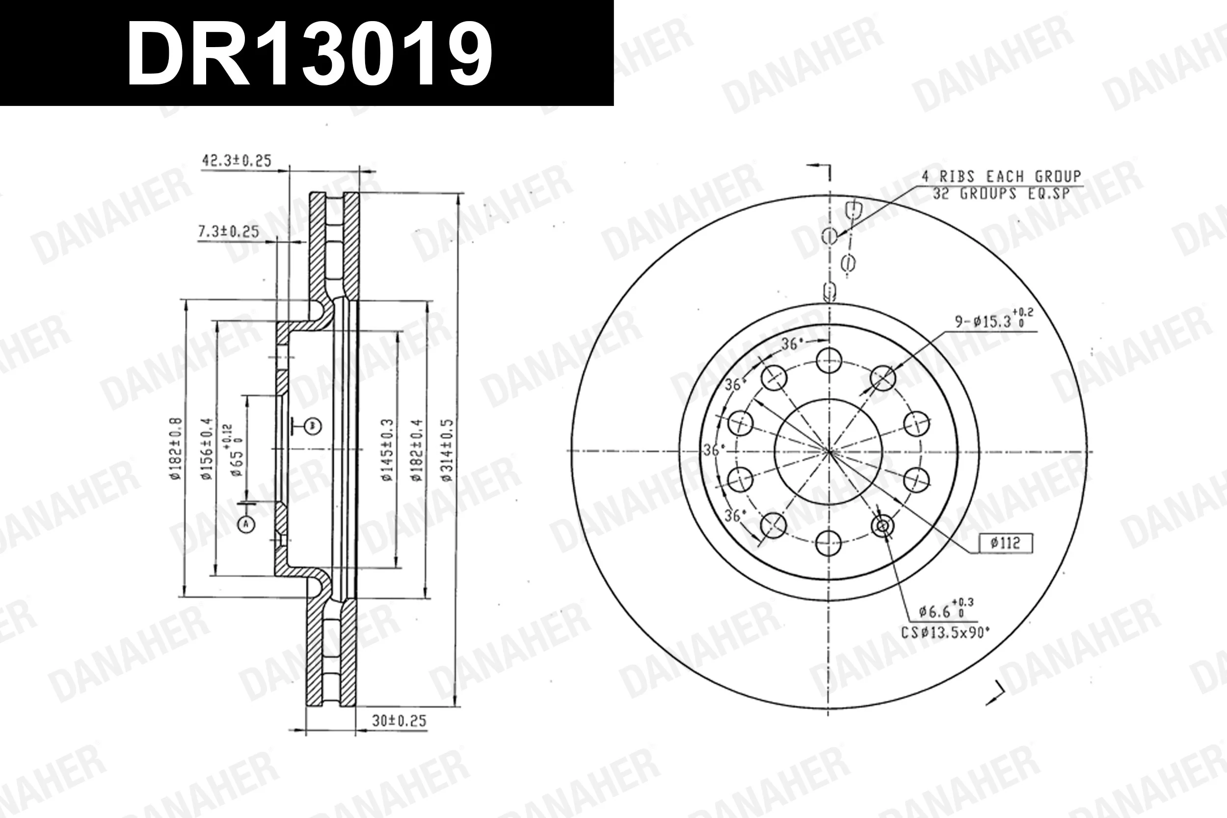 DANAHER féktárcsa - DR13019 - TothCarparts
