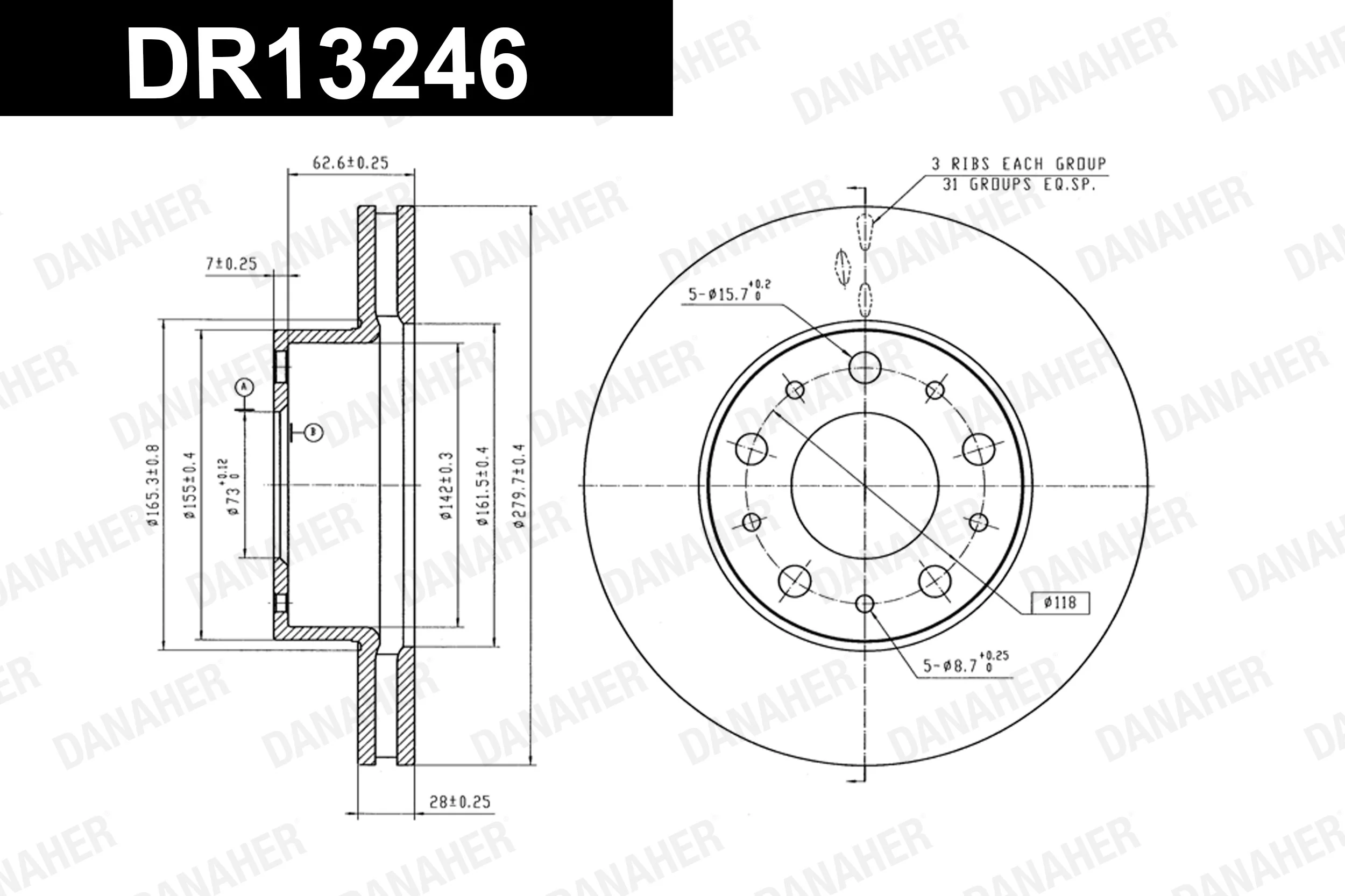 DANAHER féktárcsa - DR13246 - TothCarparts