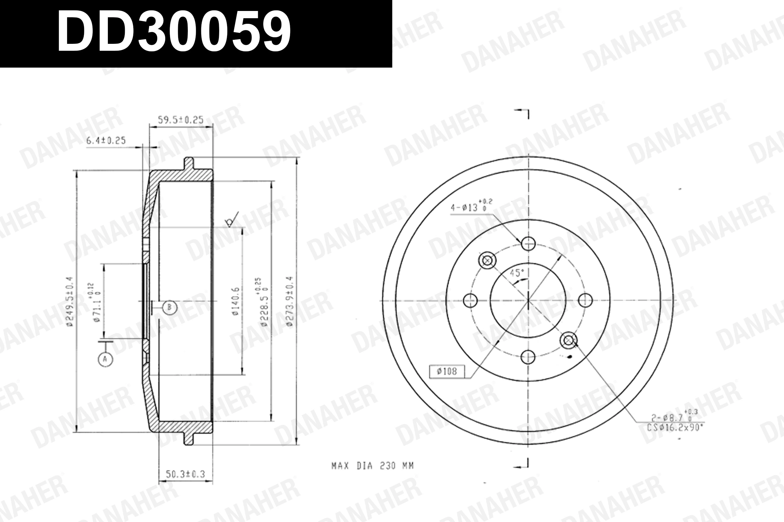 DANAHER fékdob - DD30059 - TothCarparts