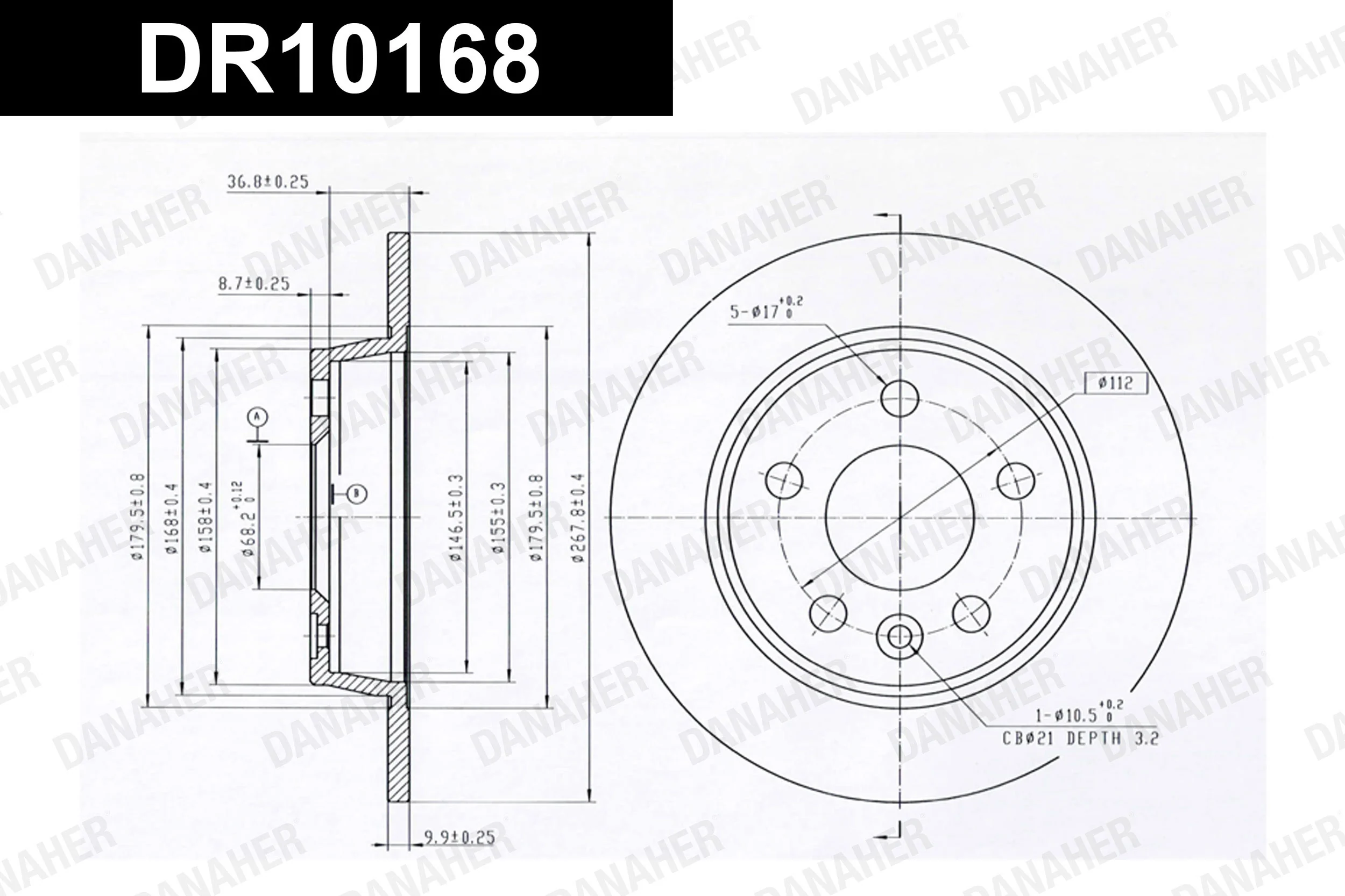 DANAHER féktárcsa - DR10168 - TothCarparts