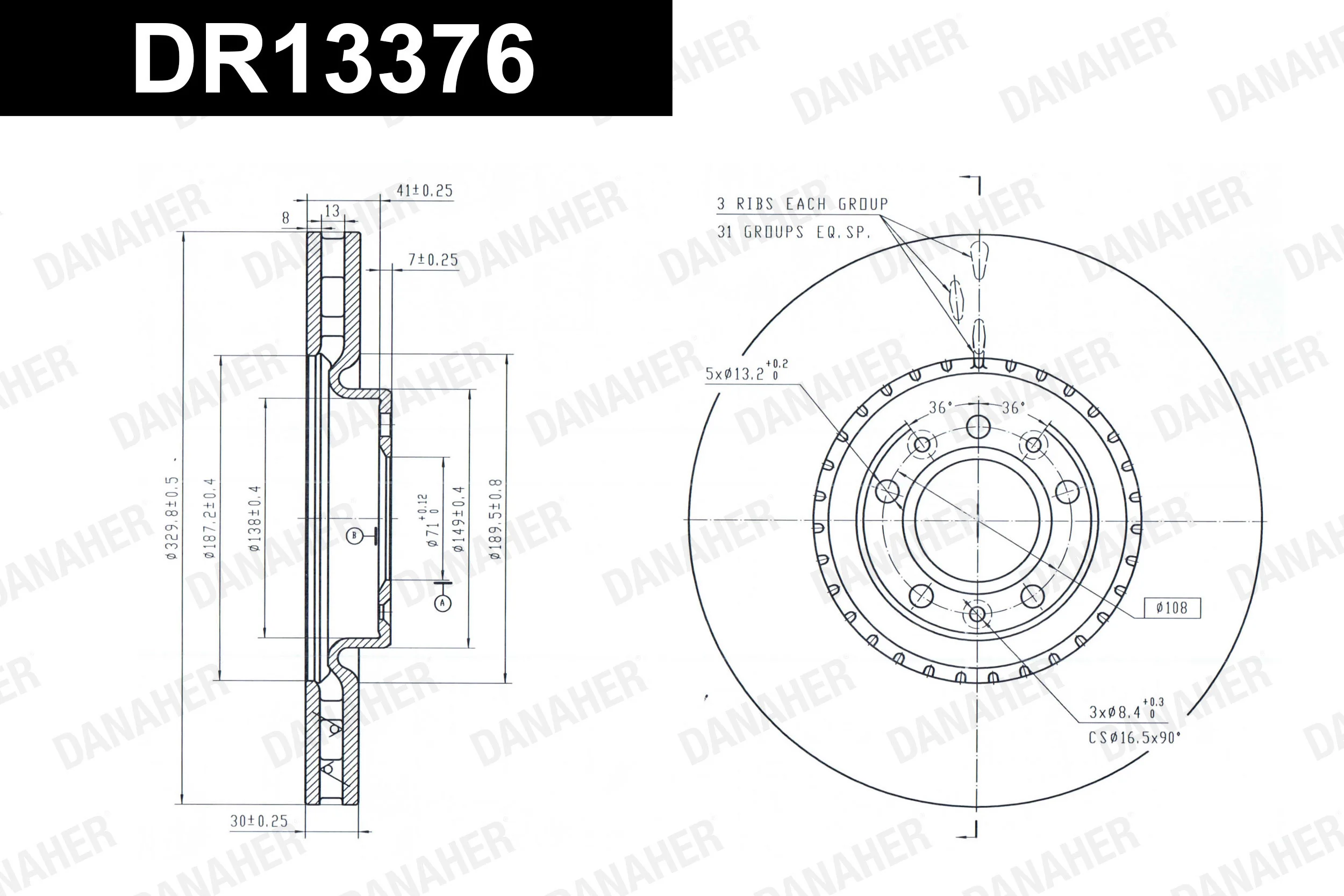 DANAHER féktárcsa - DR13376 - TothCarparts