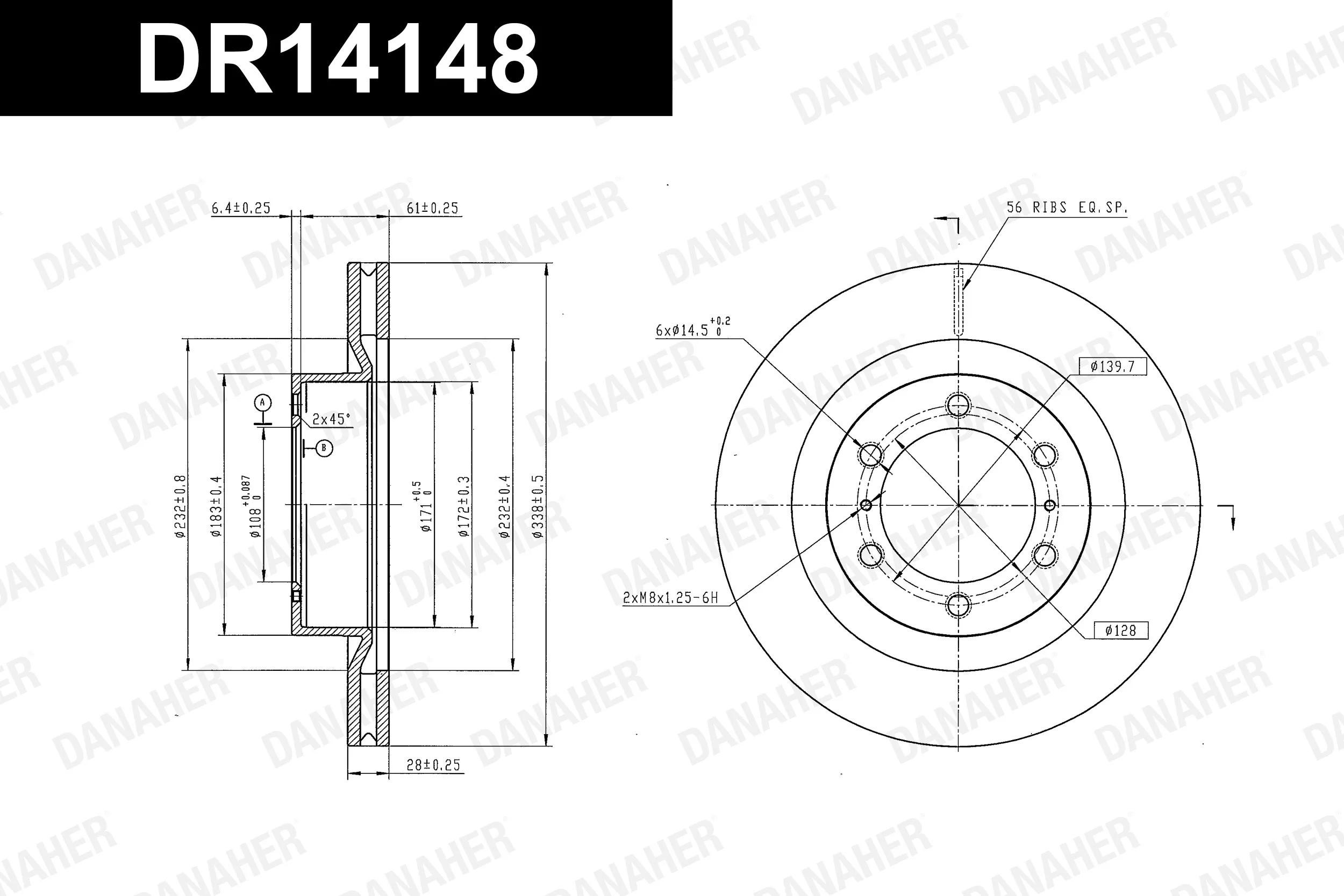 DANAHER féktárcsa - DR14148 - TothCarparts
