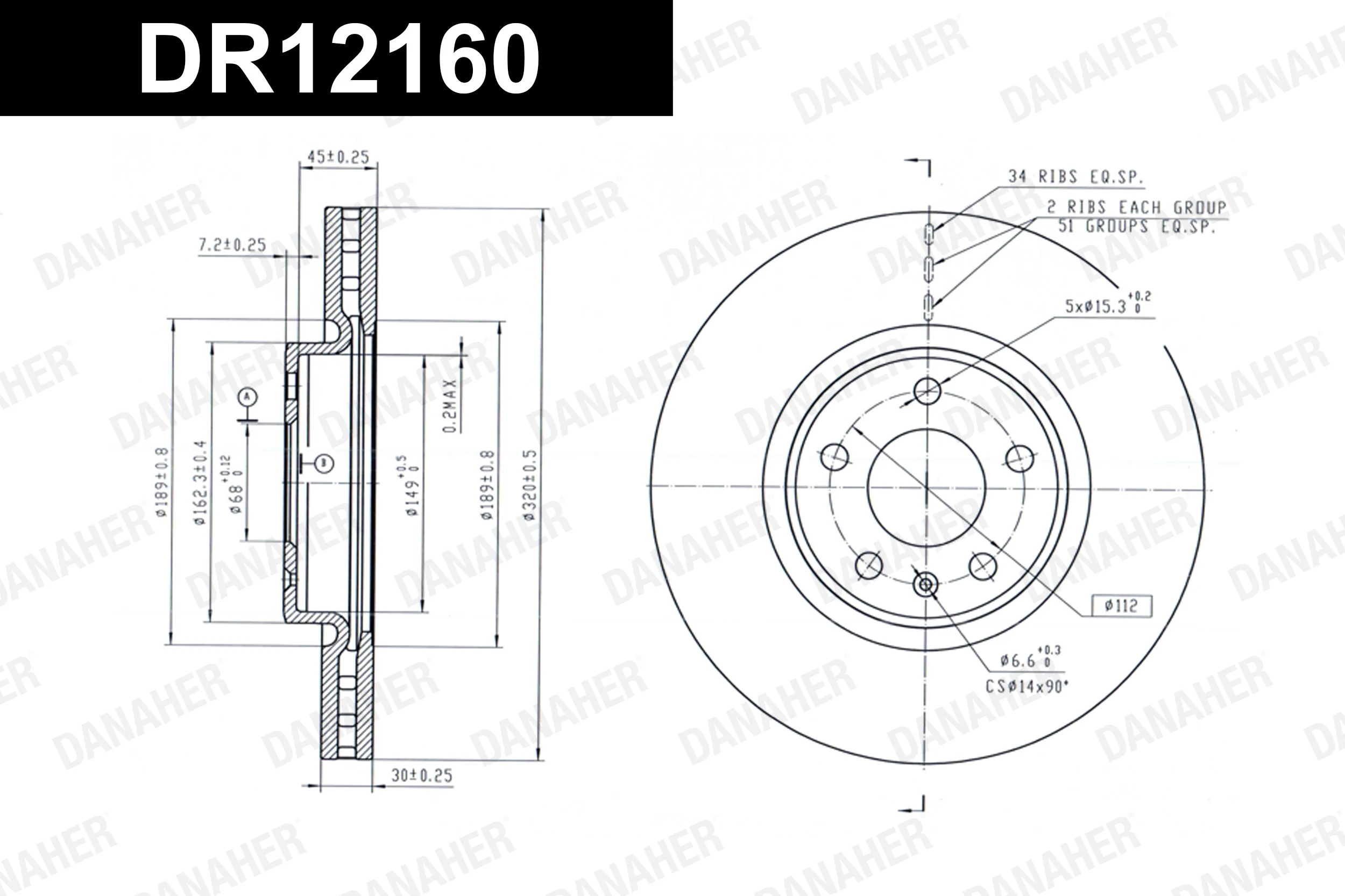 DANAHER féktárcsa - DR12160 - TothCarparts