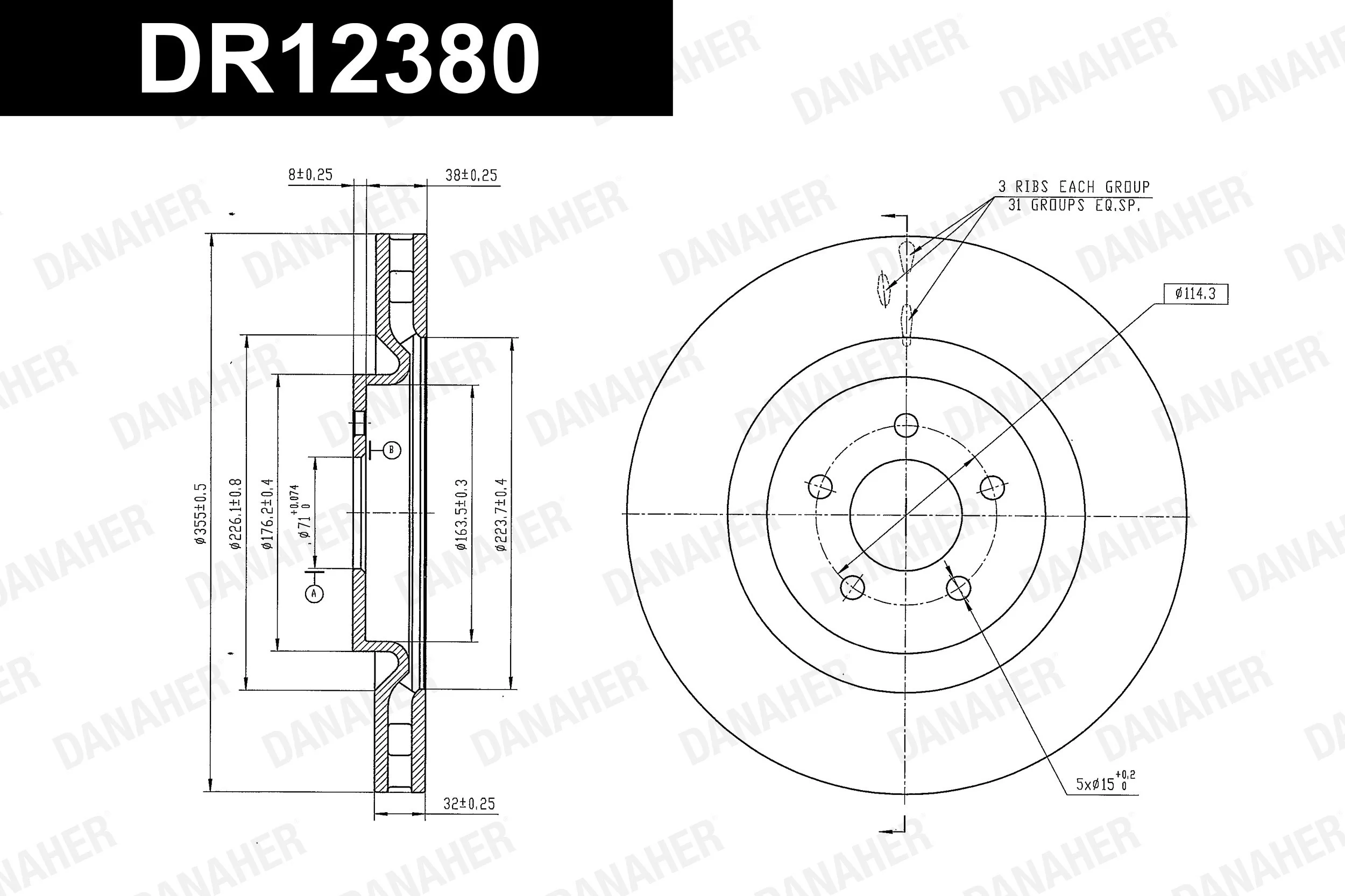 DANAHER féktárcsa - DR12380 - TothCarparts