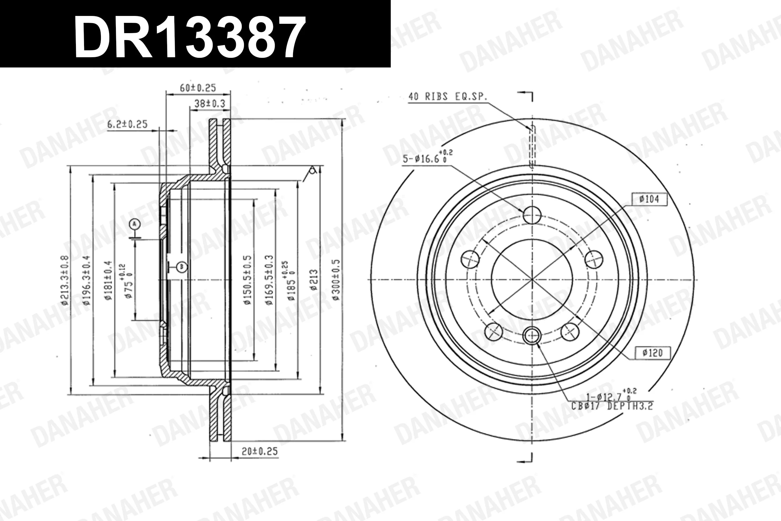 DANAHER féktárcsa - DR13387 - TothCarparts