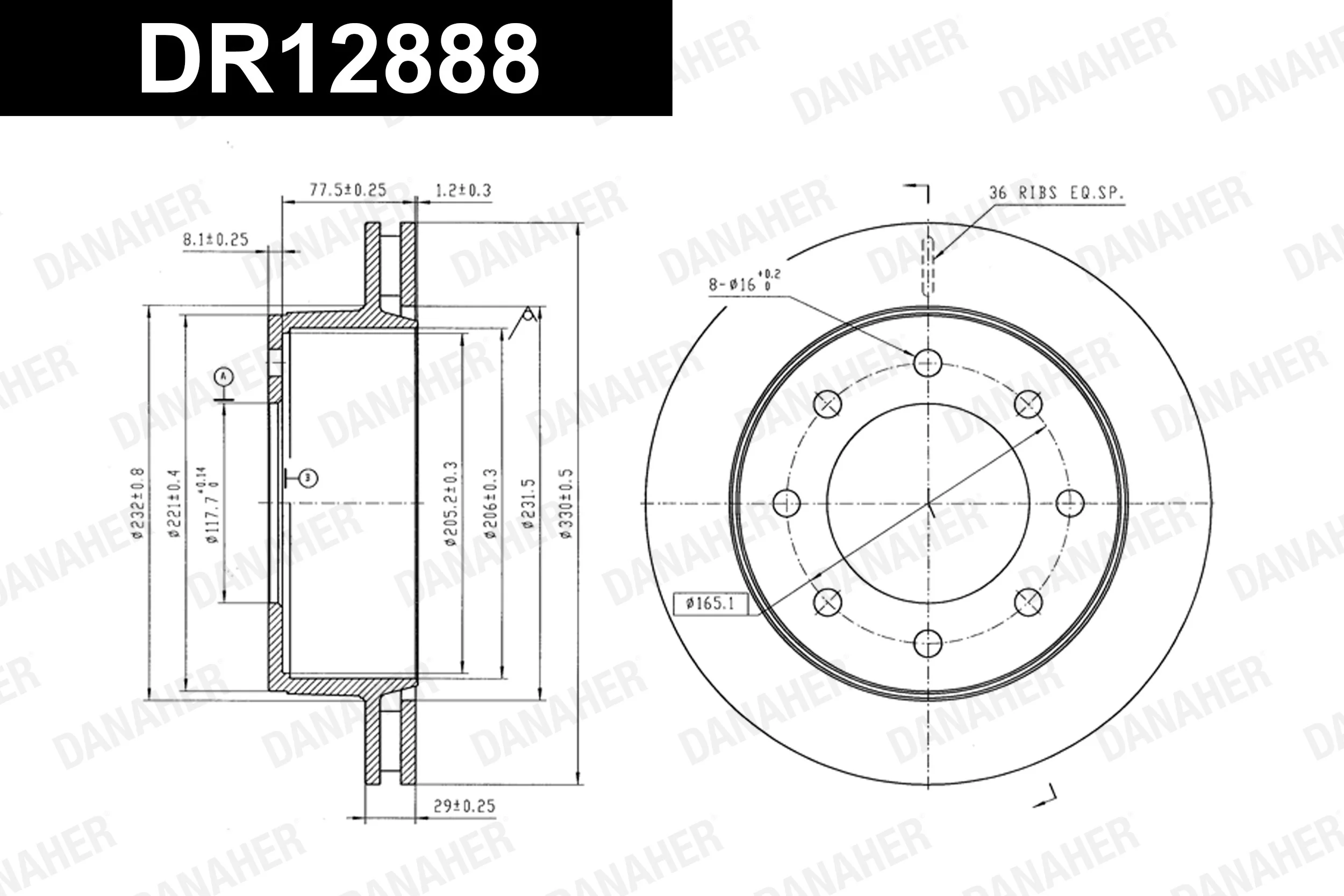 DANAHER féktárcsa - DR12888 - TothCarparts