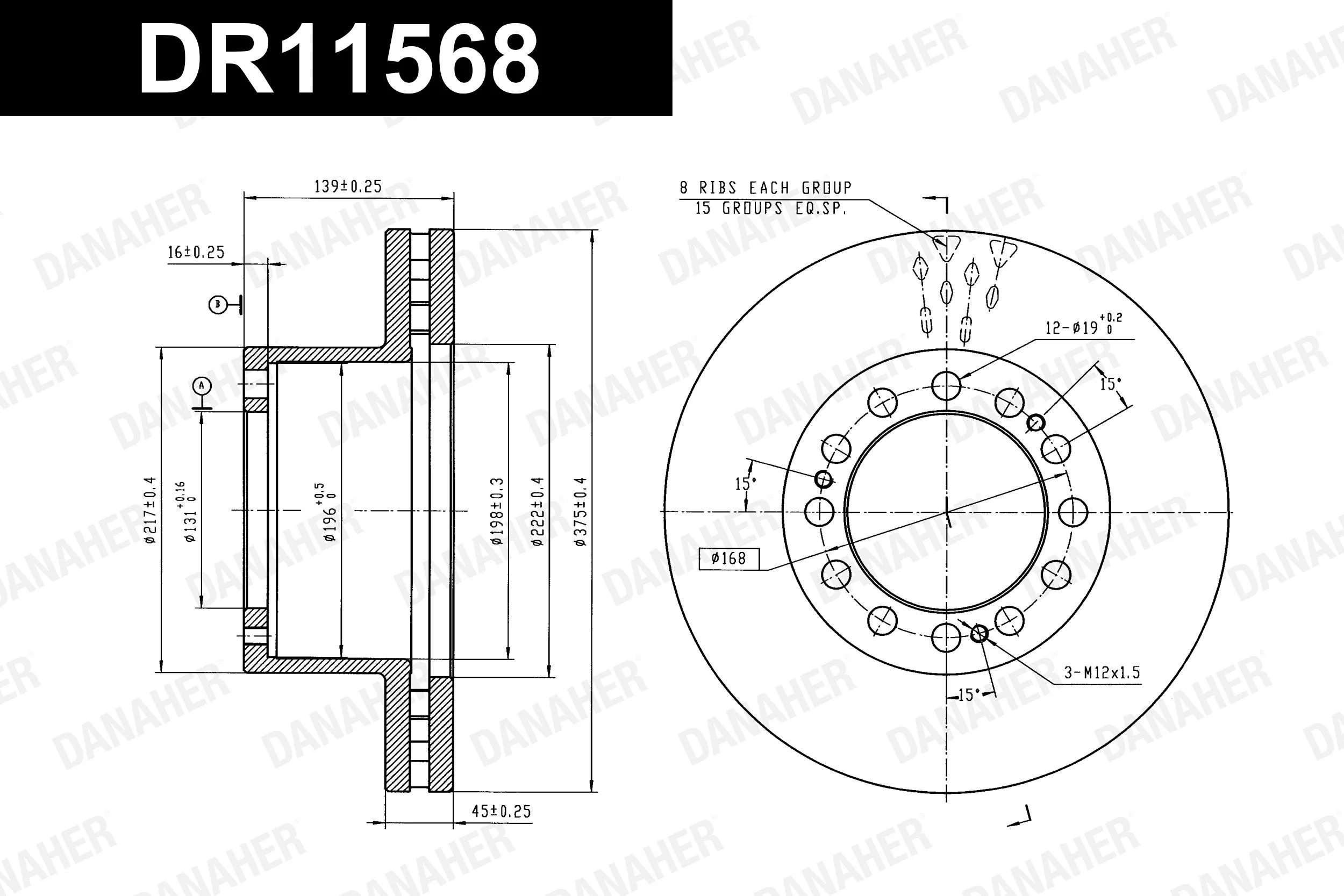 DANAHER féktárcsa - DR11568 - TothCarparts