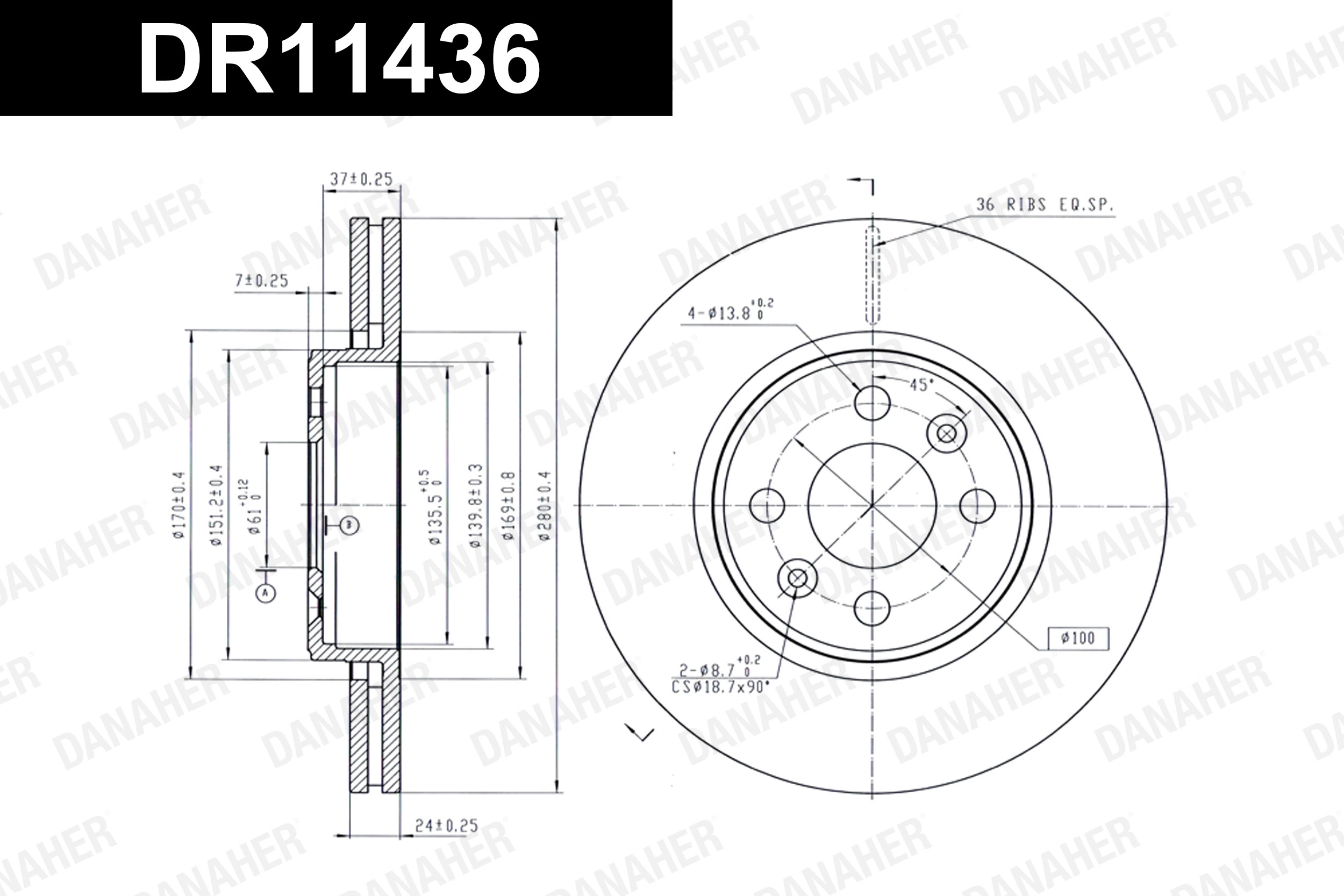 DANAHER féktárcsa - DR11436 - TothCarparts