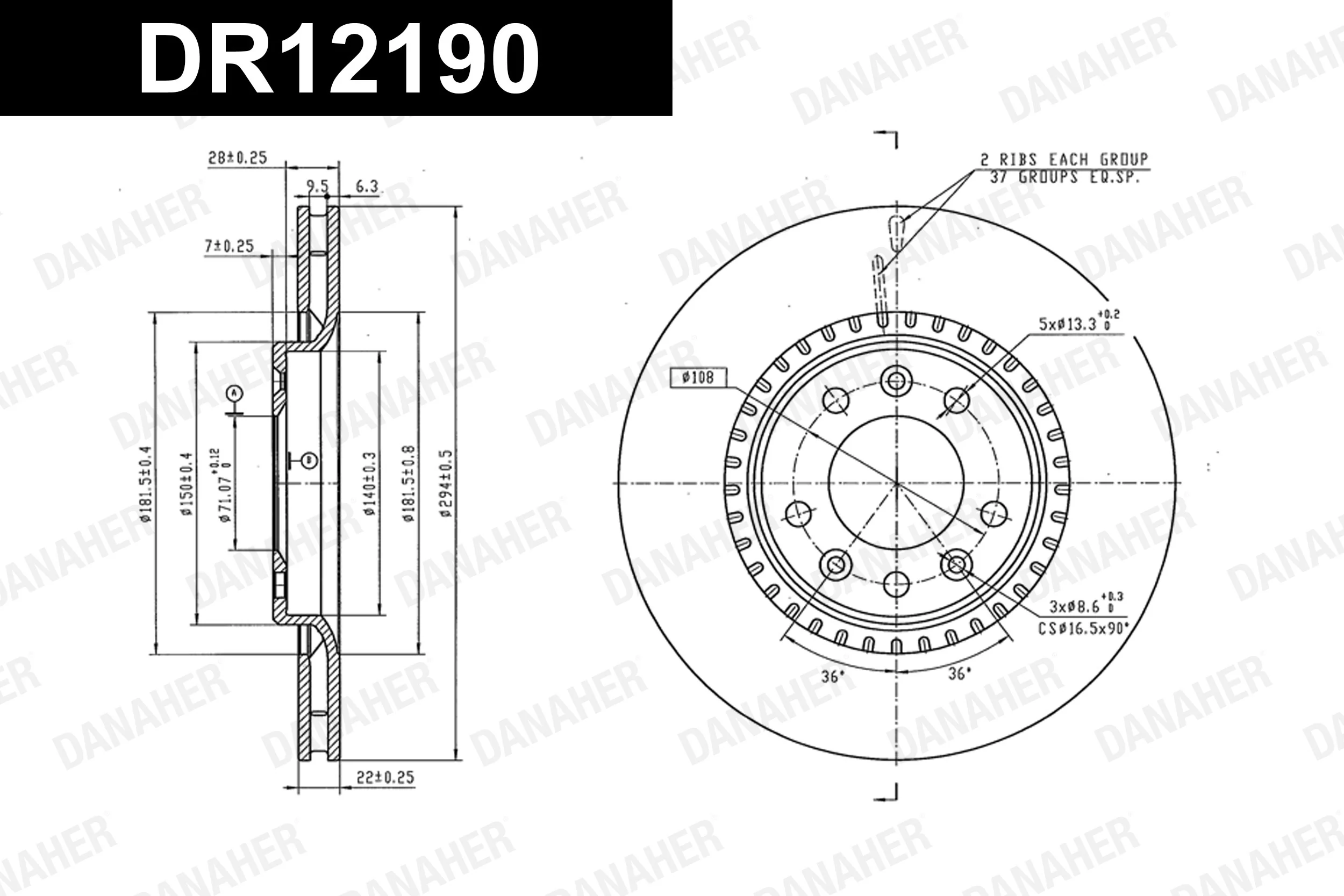 DANAHER féktárcsa - DR12190 - TothCarparts