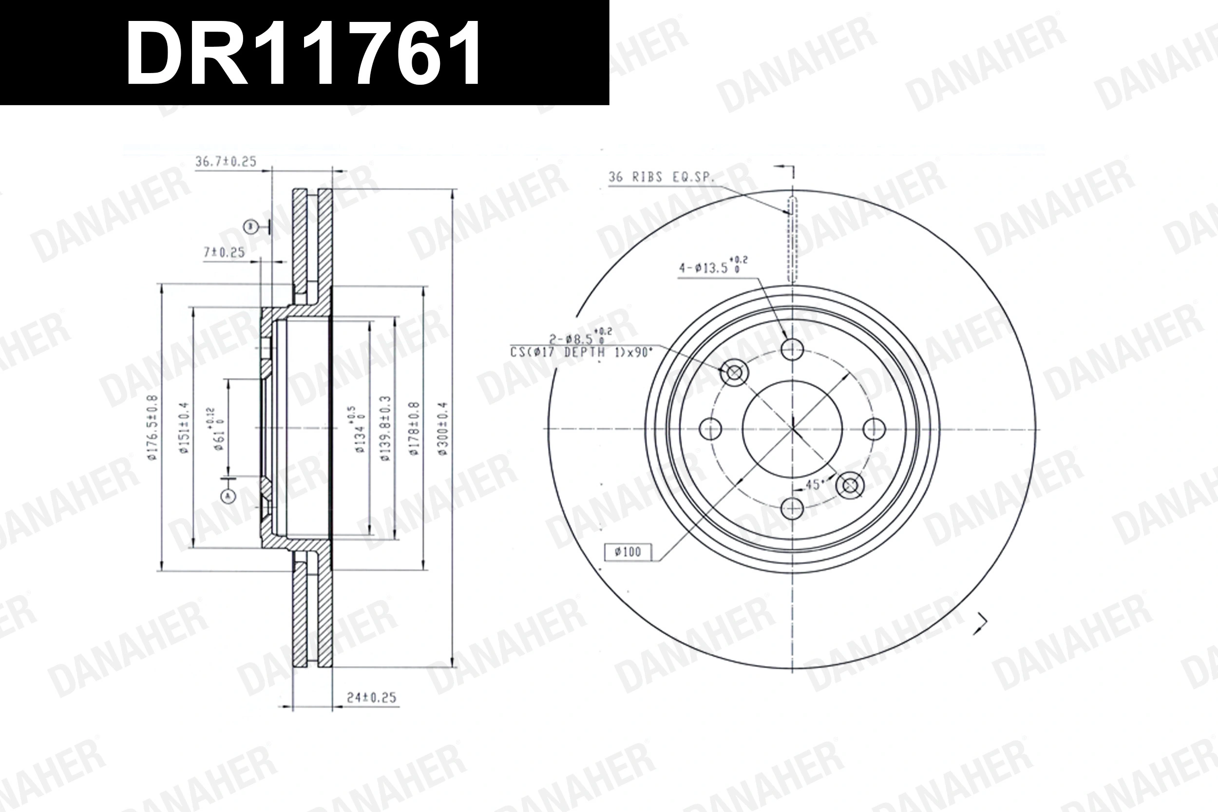 DANAHER féktárcsa - DR11761 - TothCarparts