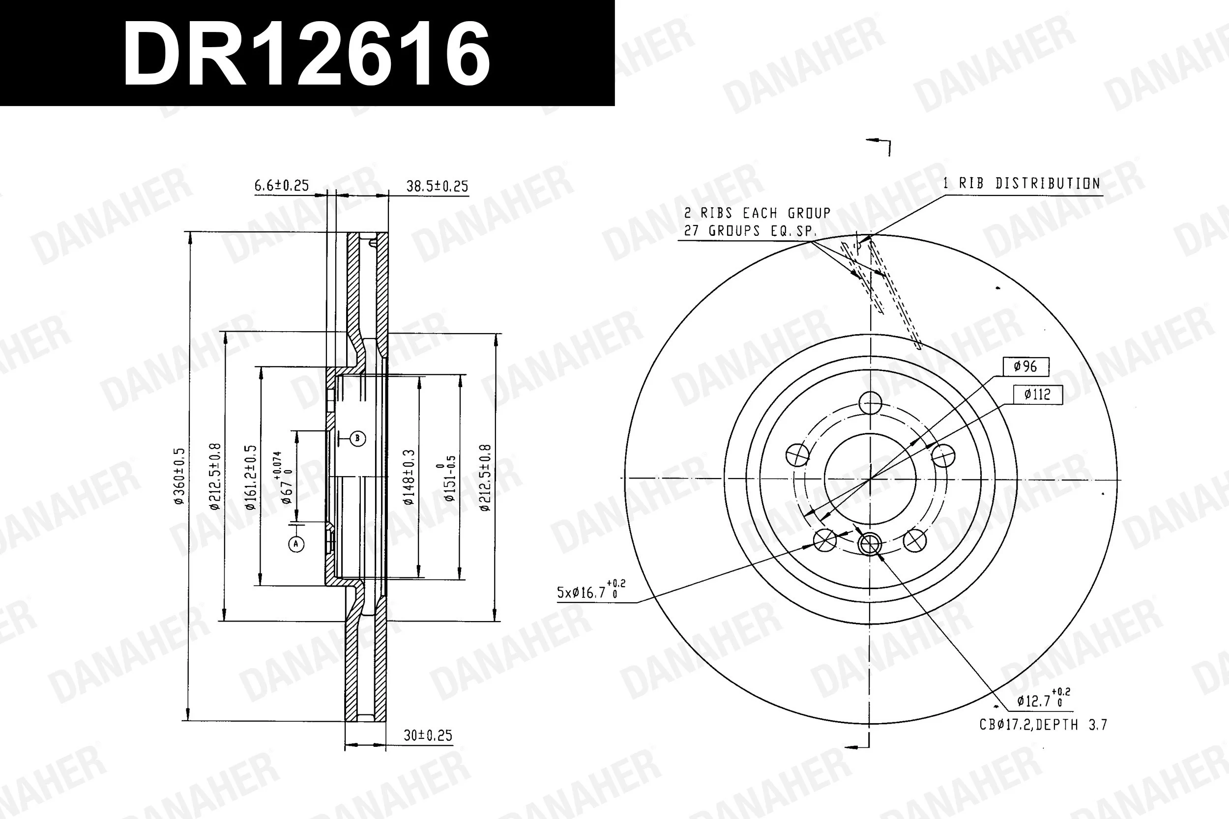 DANAHER féktárcsa - DR12616 - TothCarparts